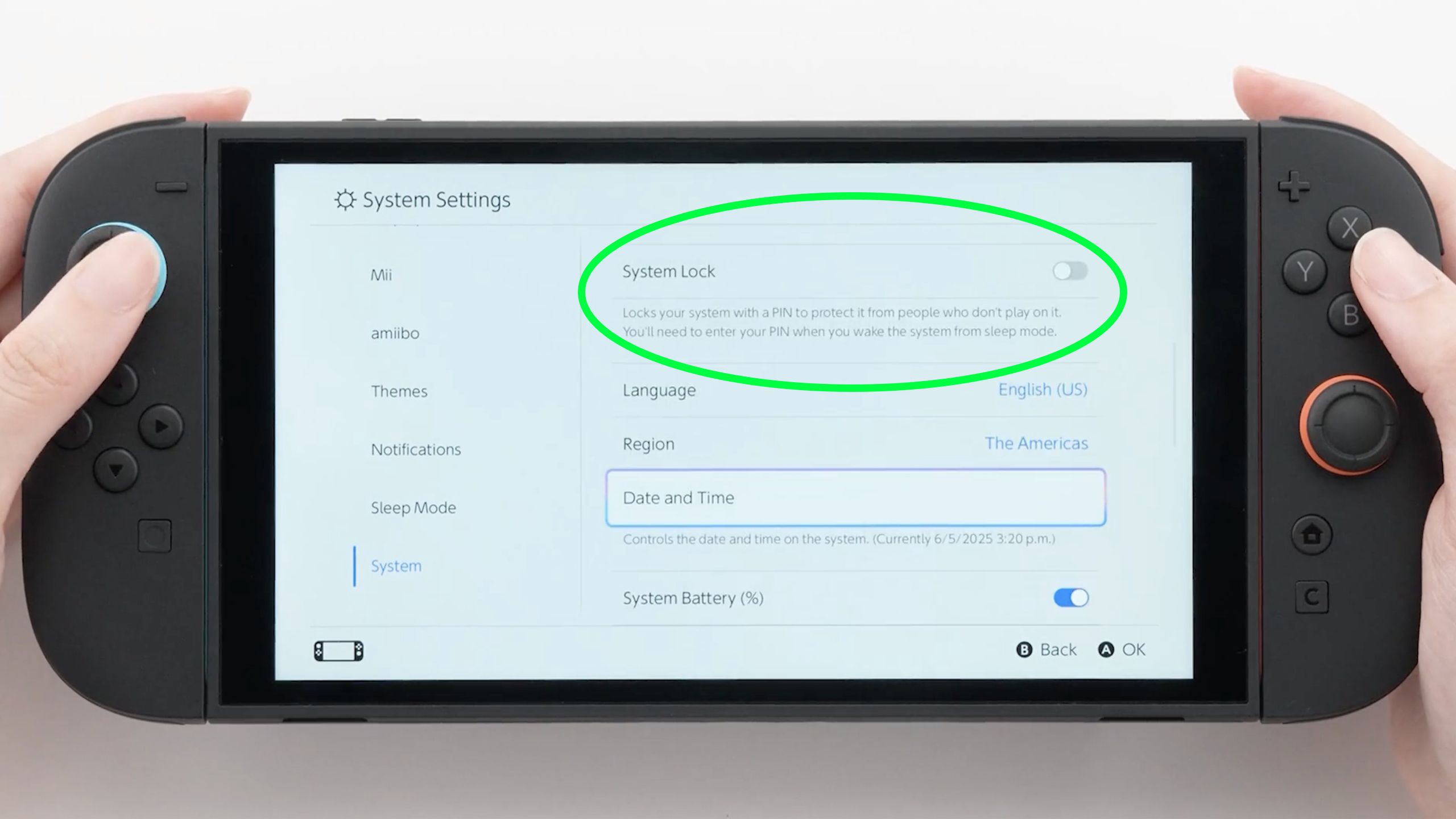 Switch 2 PIN security setting.