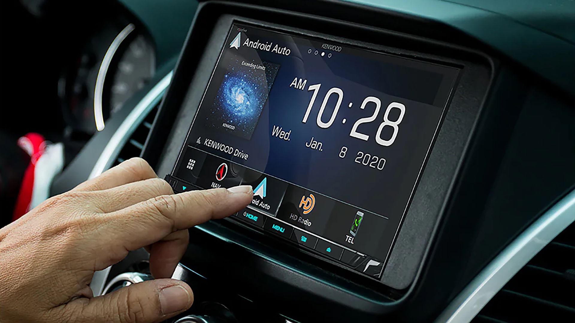 A Kenwood DNX997XR being used in a dash. 