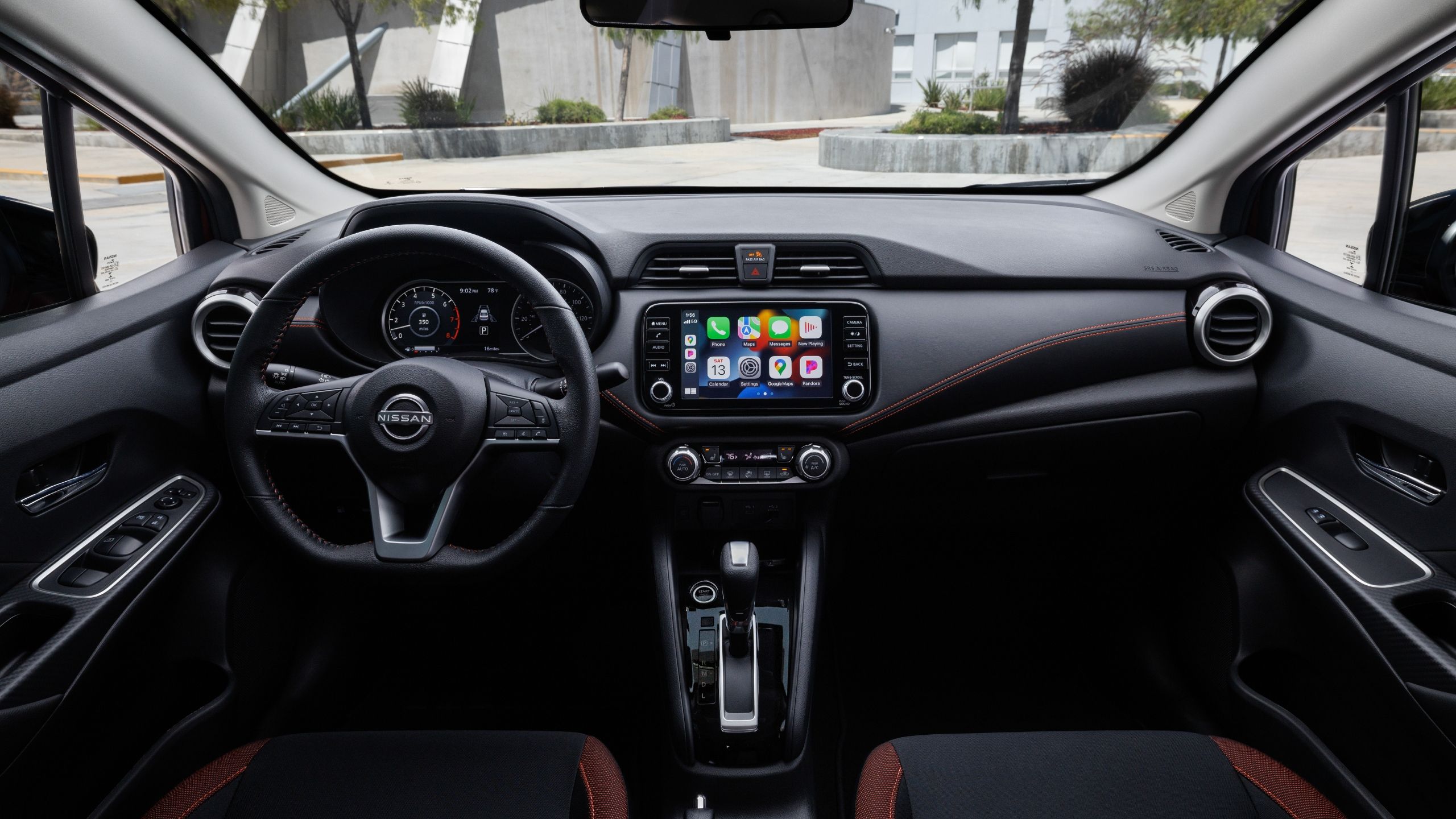 Photo of the cabin in the Nissan Versa.