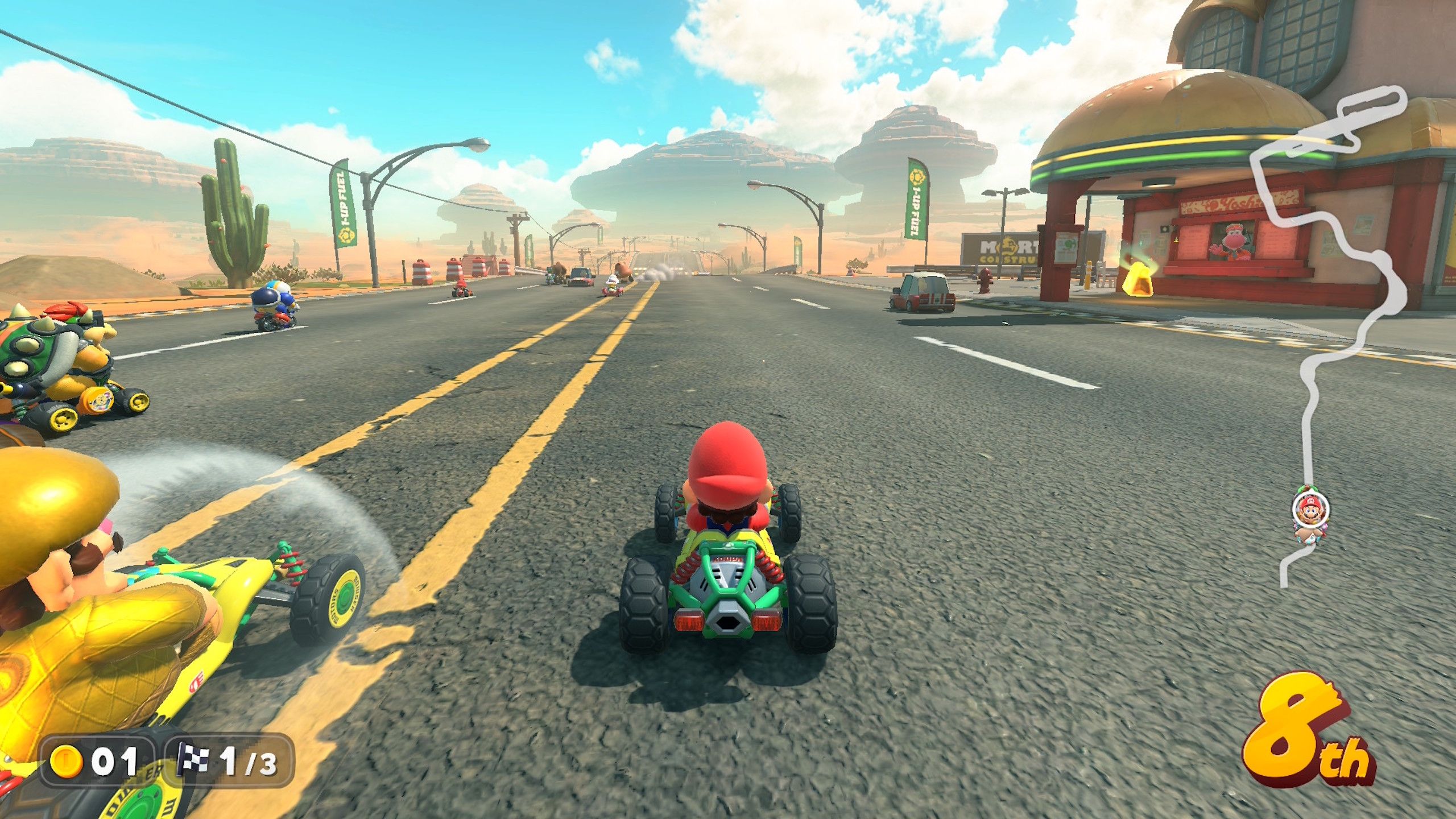 A route between courses in Mario Kart World.