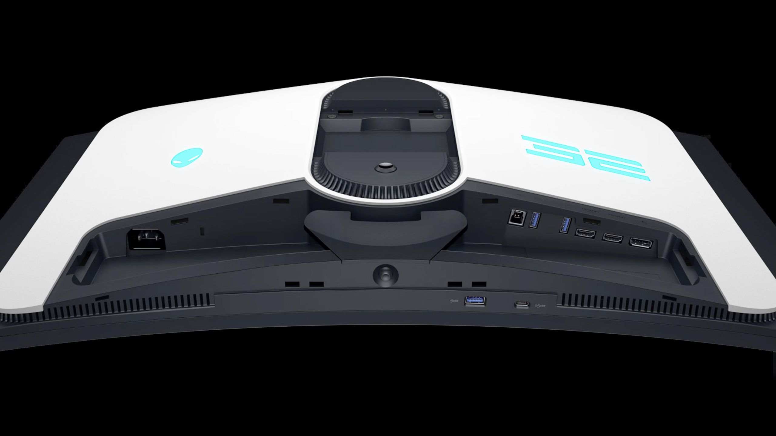 Ports on Alienware's AW3225QF QD-OLED monitor.