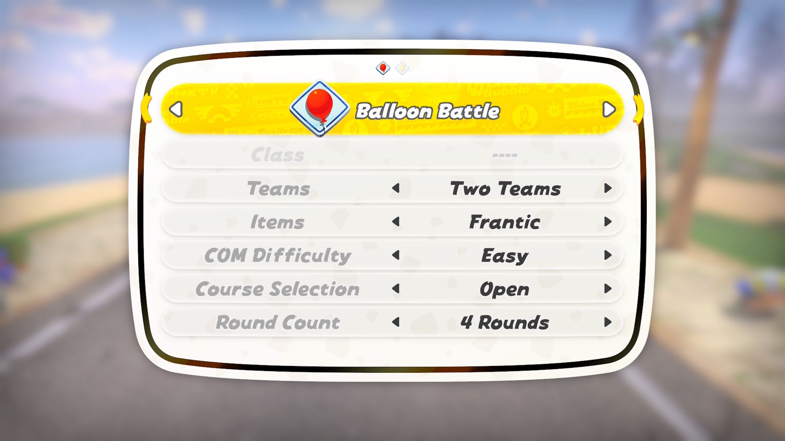 The Battle Mode selection screen in Mario Kart World.