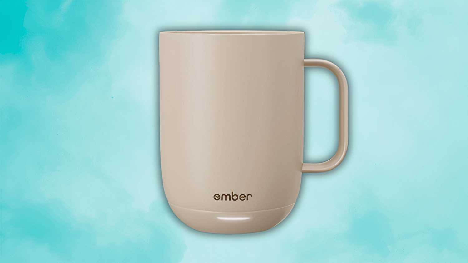 Ember Mug on a blue background. 