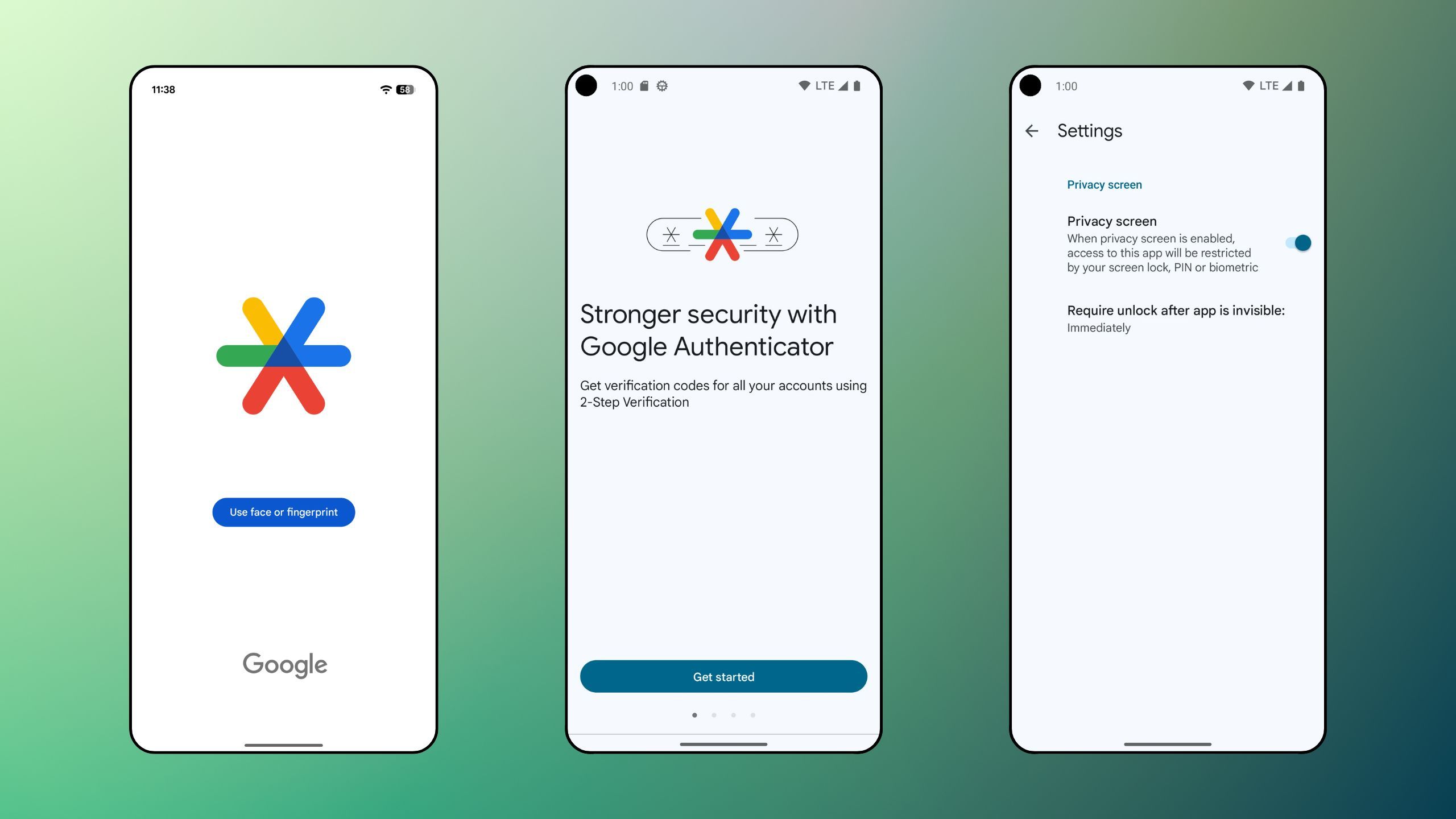 Google Authenticator screenshots