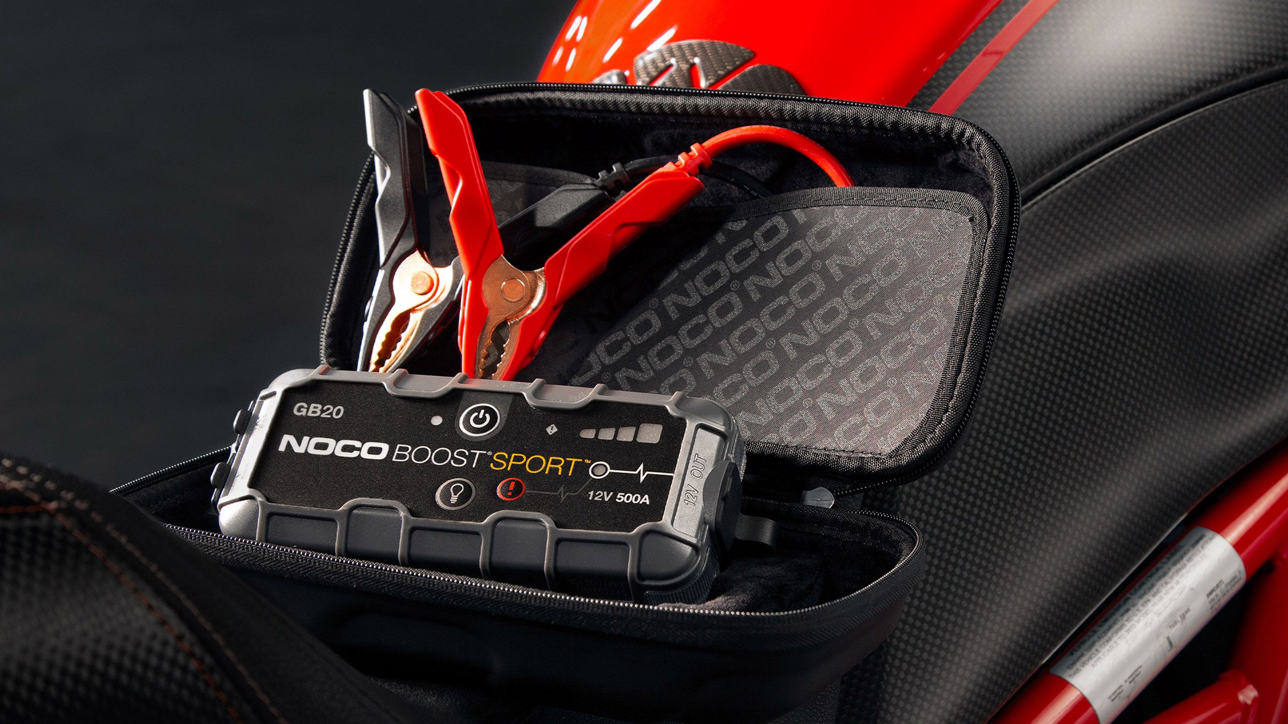 A NOCO Boost Sport GB20 in its carrying case. 
