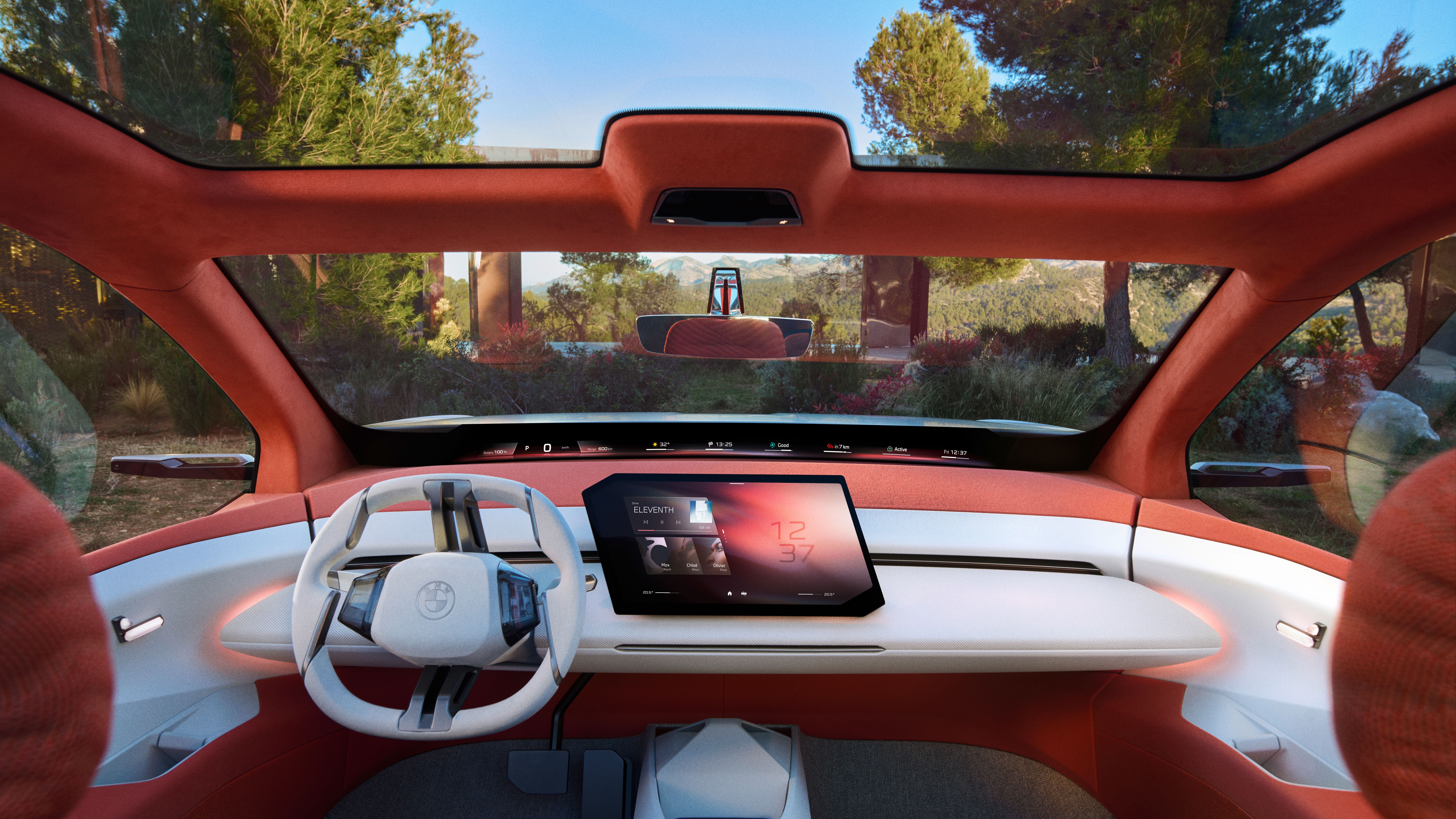 The new BMW Neue Klasse interior from between the front two seats. 