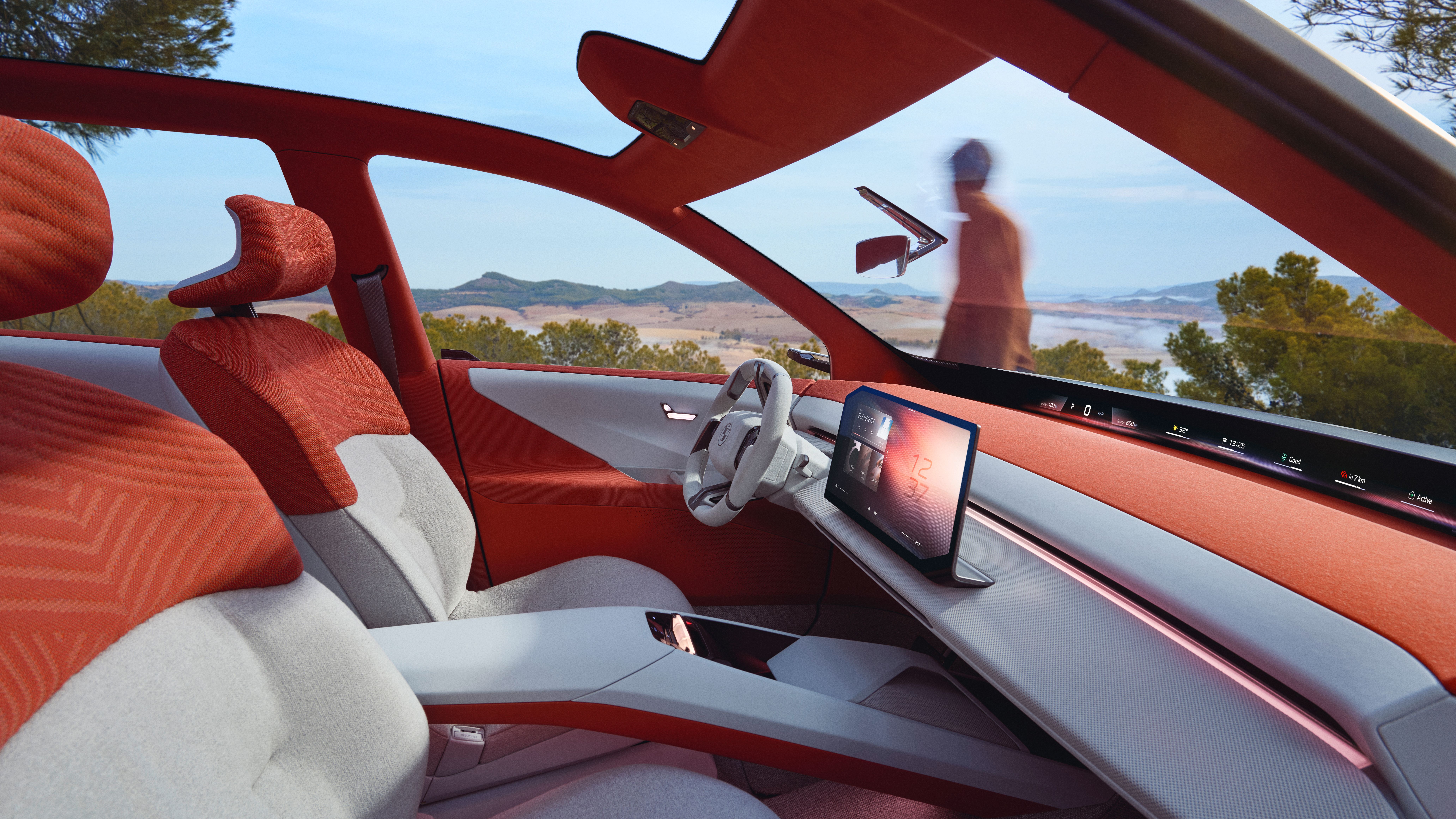The BMW Neue Klasse interior with the panoramic i-Drive screen in view. 