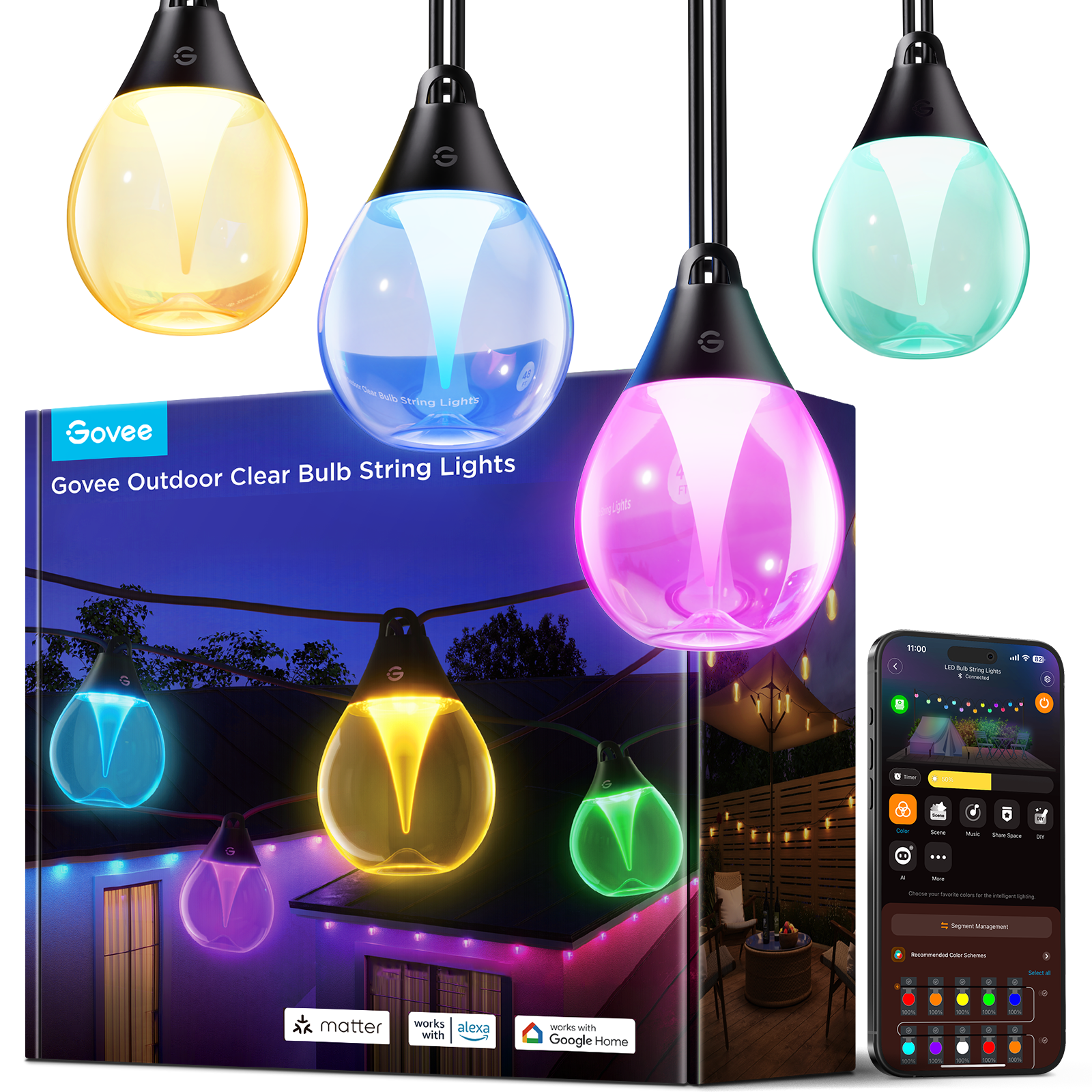 Govee Outdoor String lights box and bulbs official image
