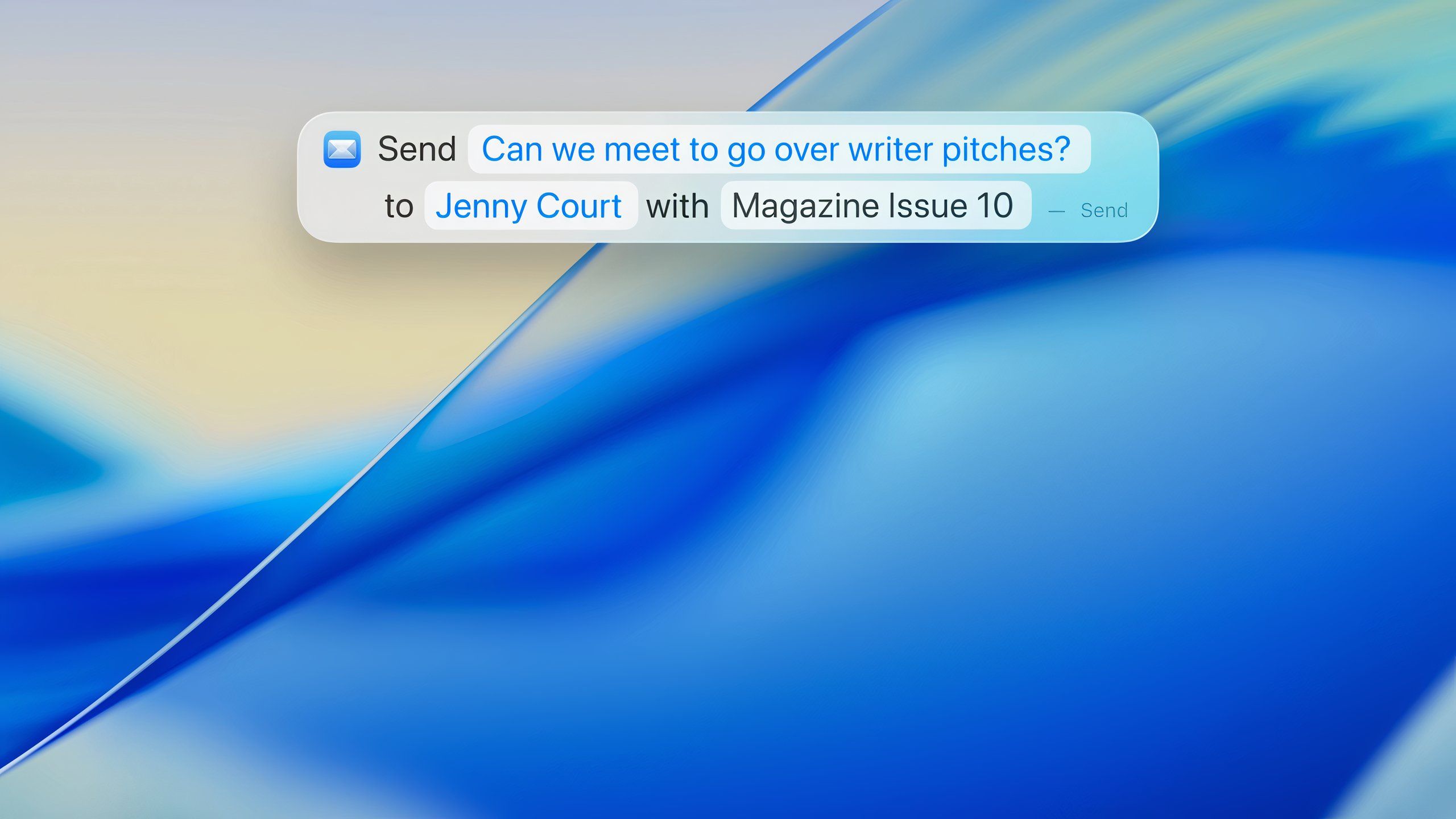 A sample of how sending an email with Spotlight works in macOS 26.