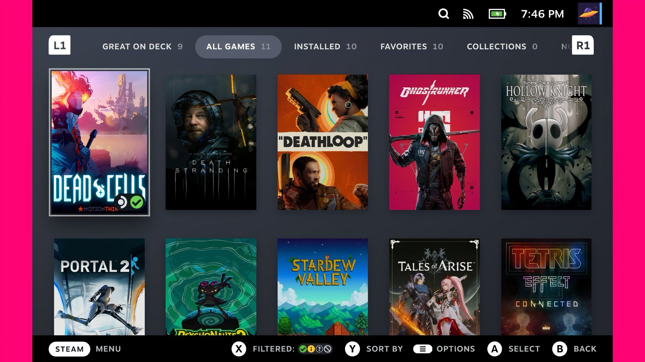 Library viewing the game with the visual steamos.