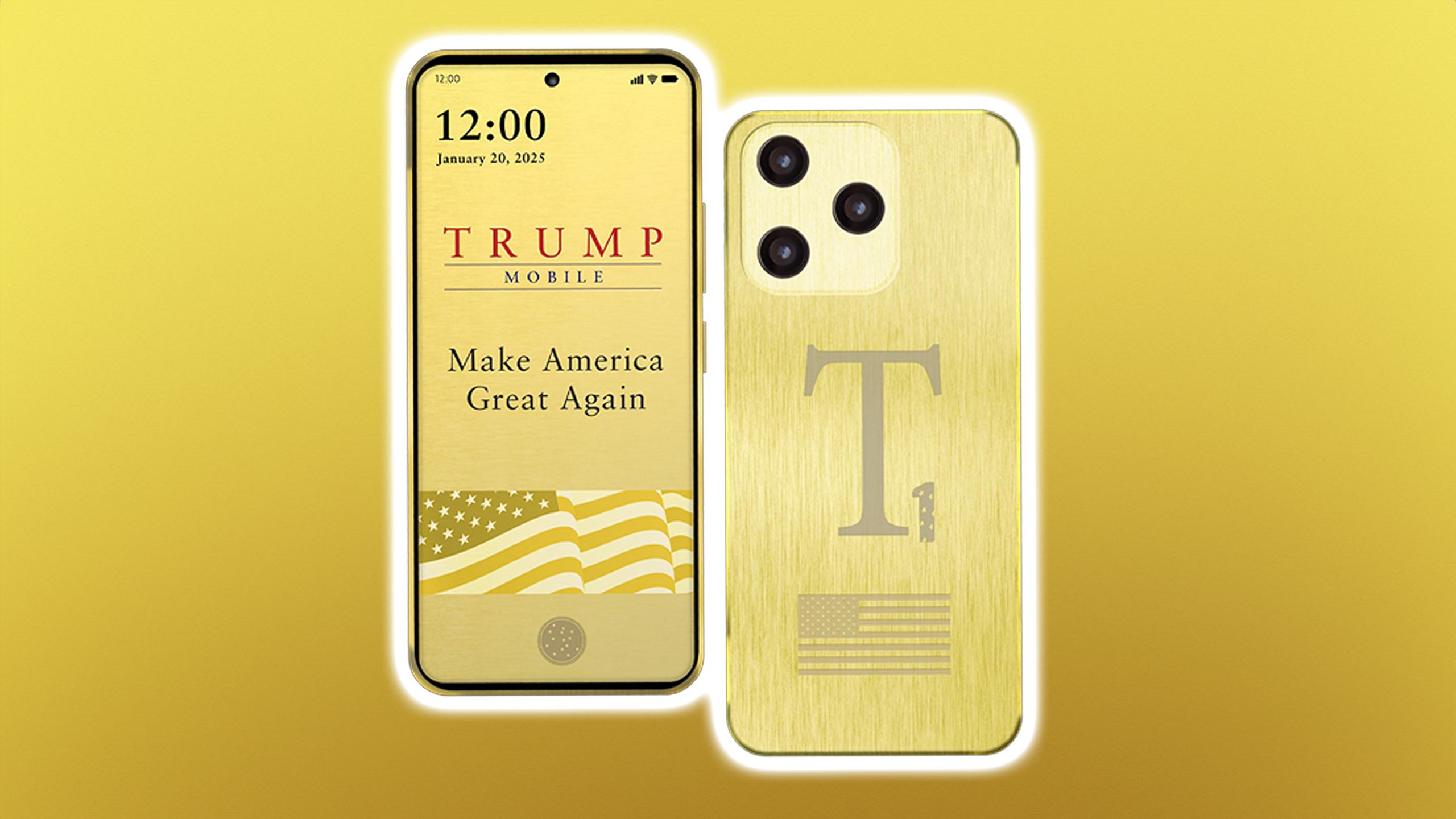 Trump T1 Phone on gold background.