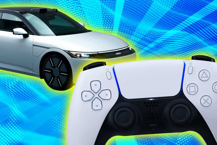 An Afeela car with a PS controller.