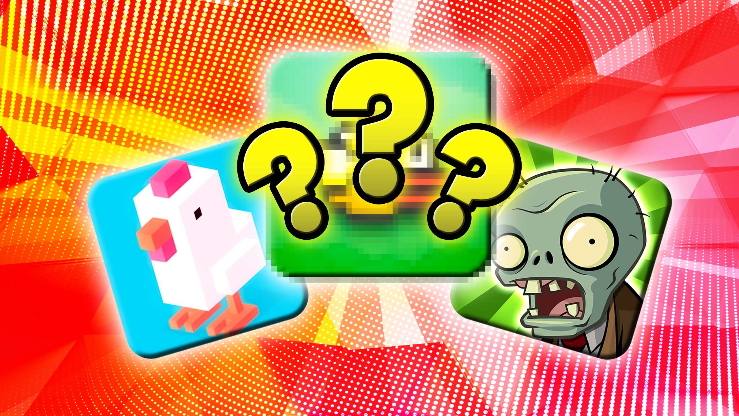 Three app icons and three question marks. 