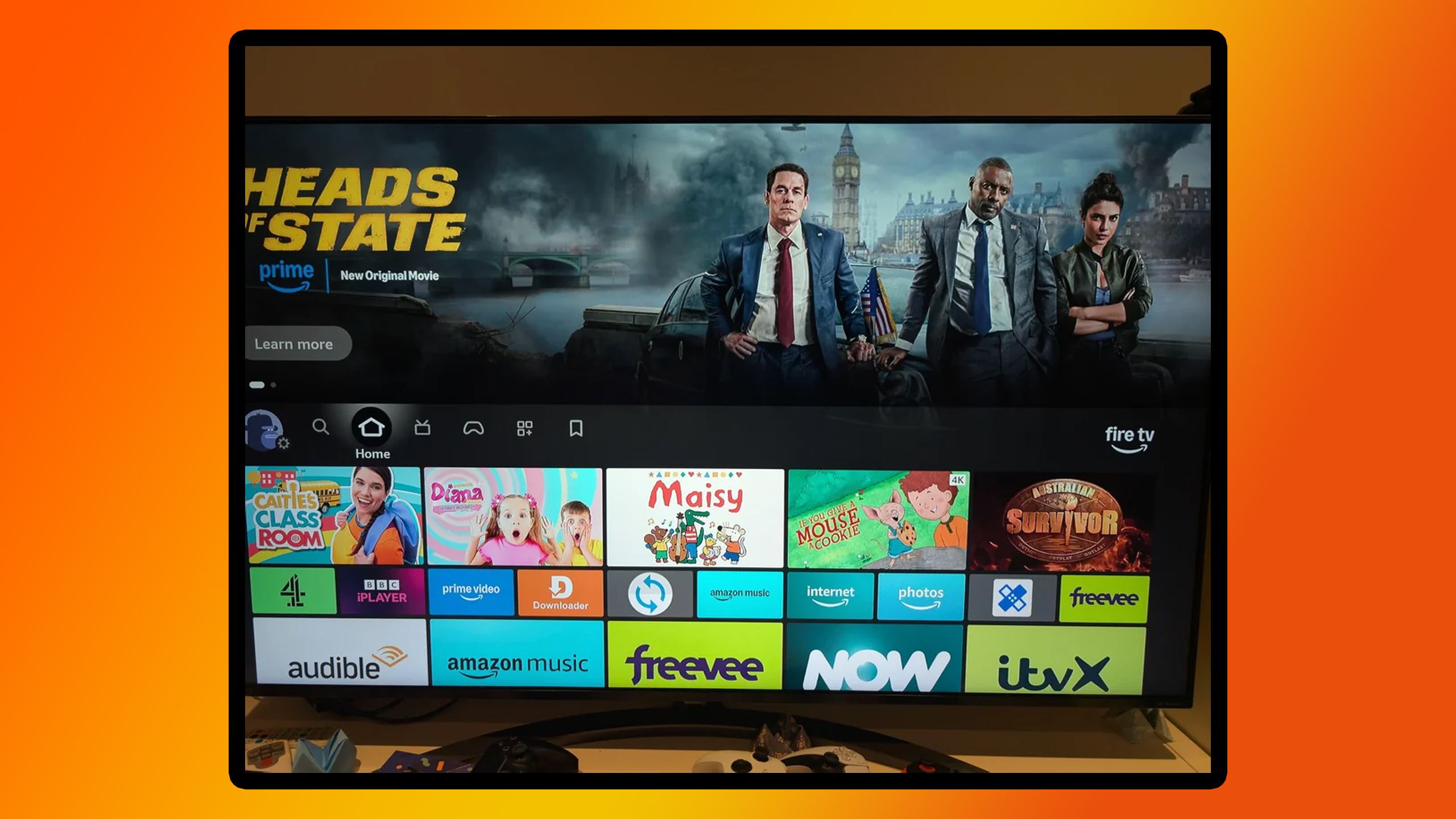 Fire TV home screen test layout.