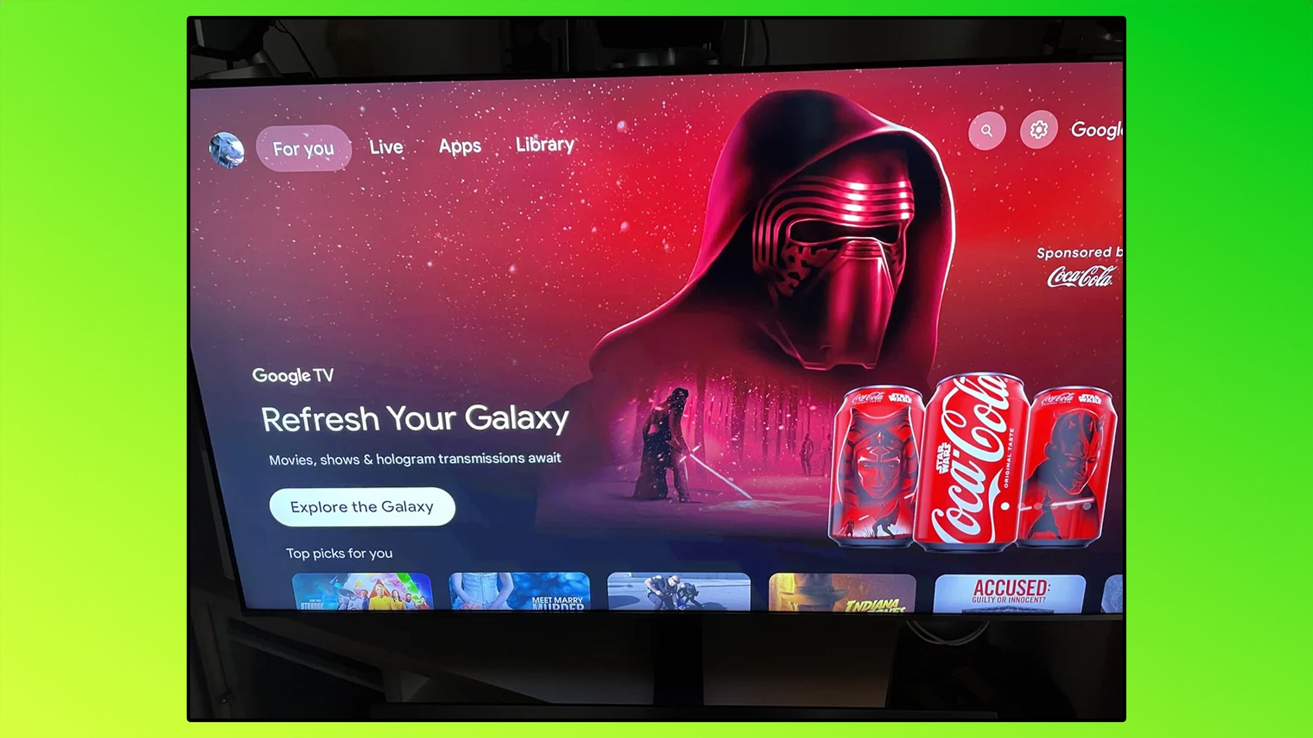 Coca-Cola homescreen ad on Google TV.