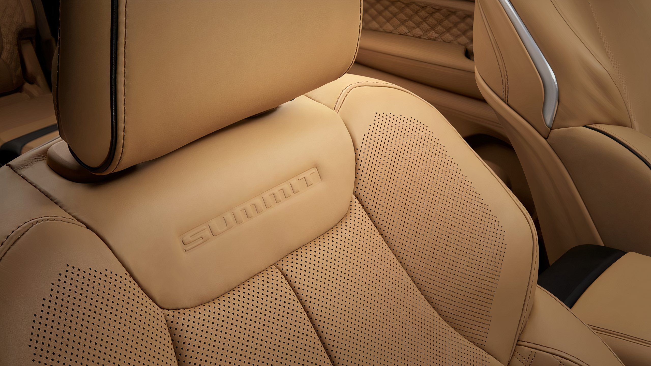 A ventilated passenger seat in a Jeep Summit trim. 