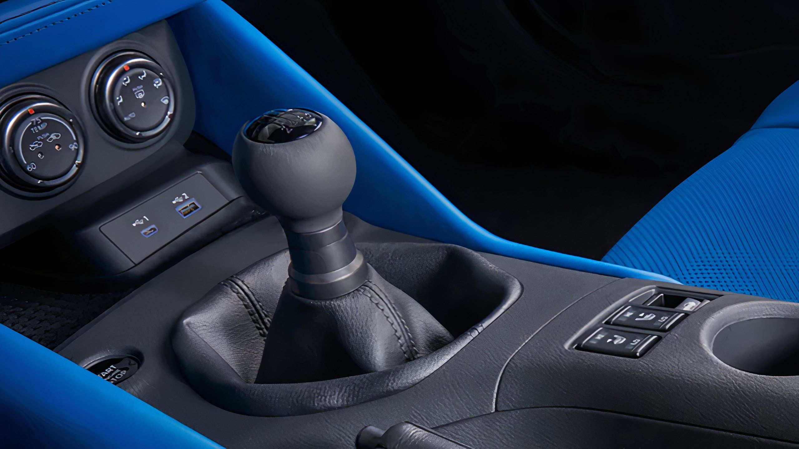 A 2023 Nissan Z manual shifter in the neutral position. 