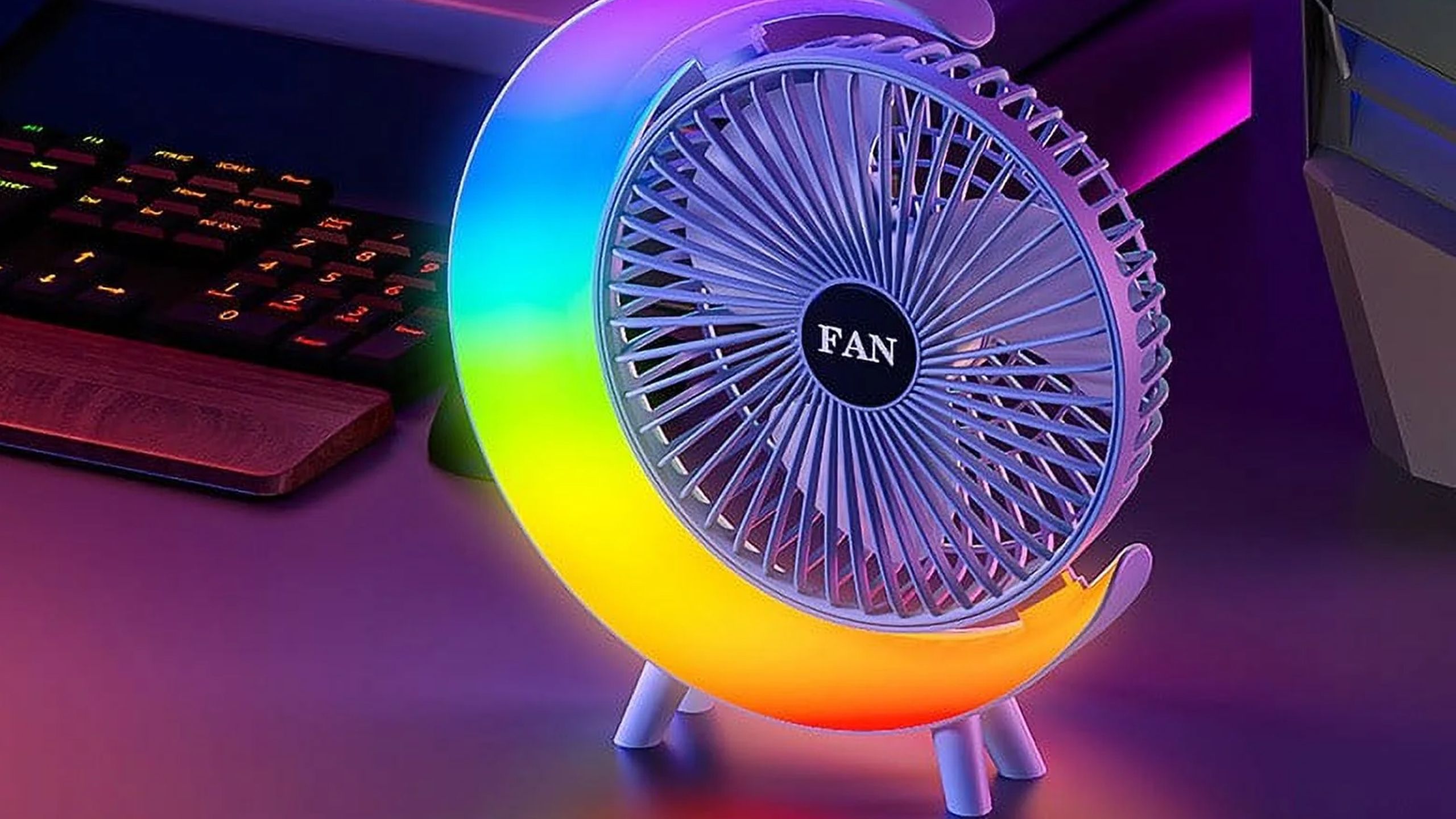 An RGB-lit USB desk fan.