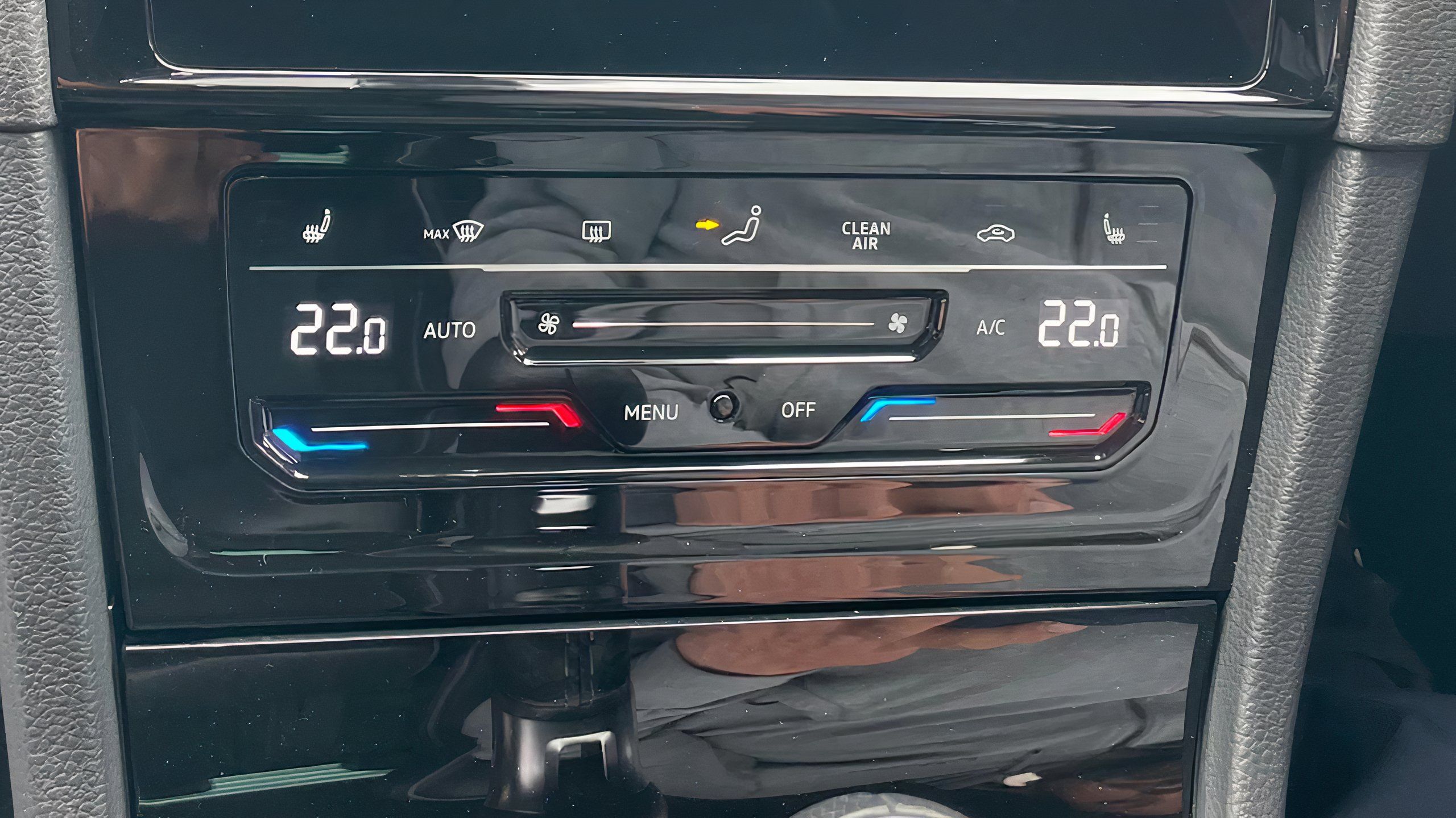 A still photo of a touch-sensitive volkswagen climate control system. 