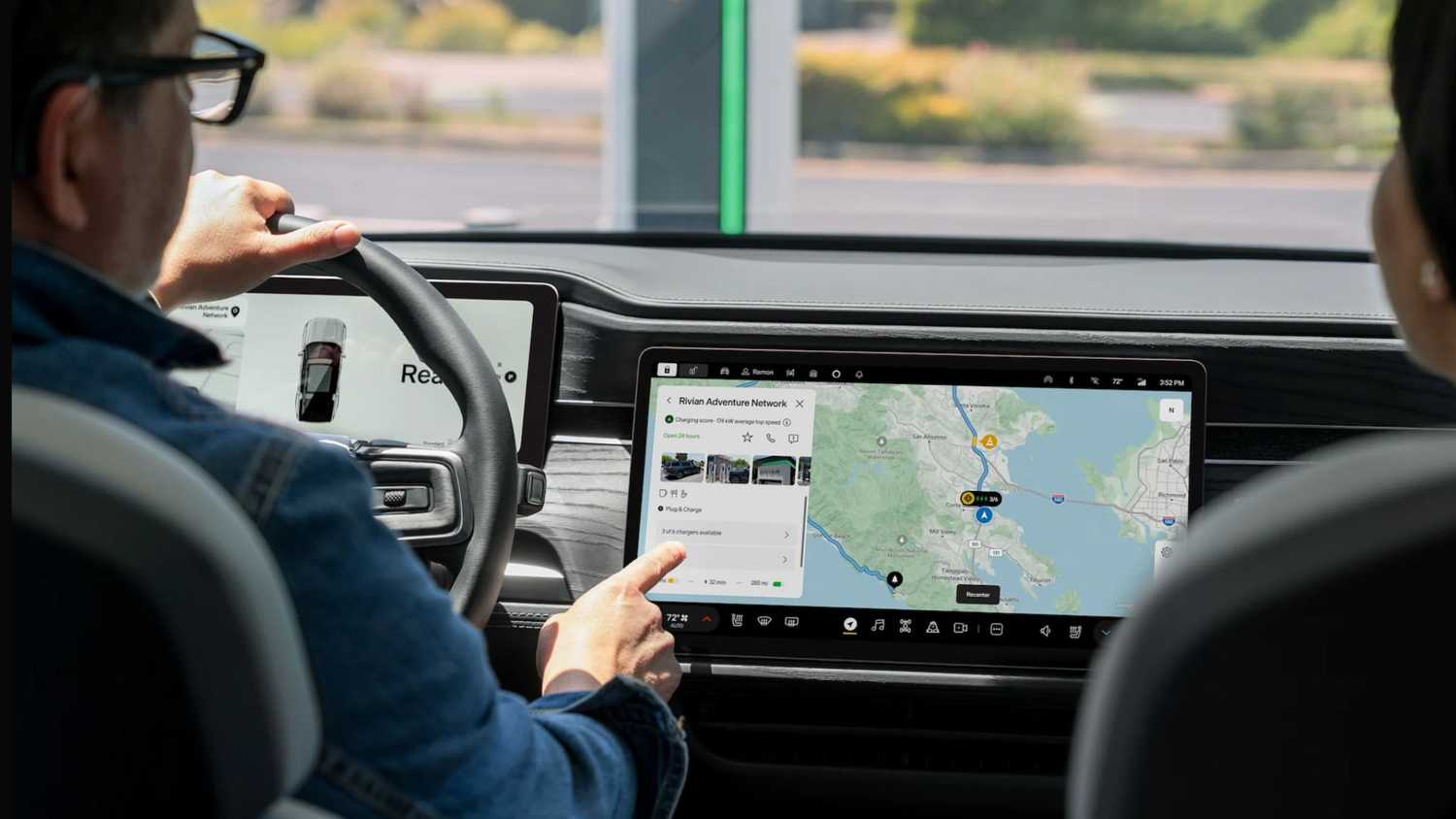Using Google Maps in a Rivian. 