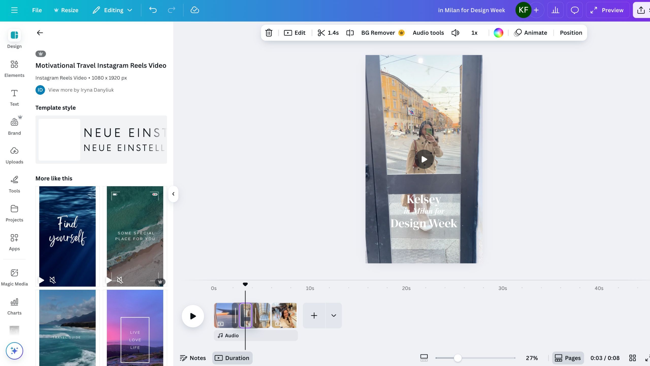 Editing videos in Canva. 