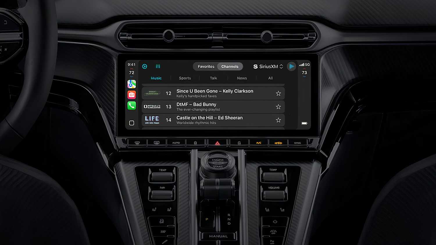 A still photo of Apple CarPlay Ultra on display in a new Aston Martin. 