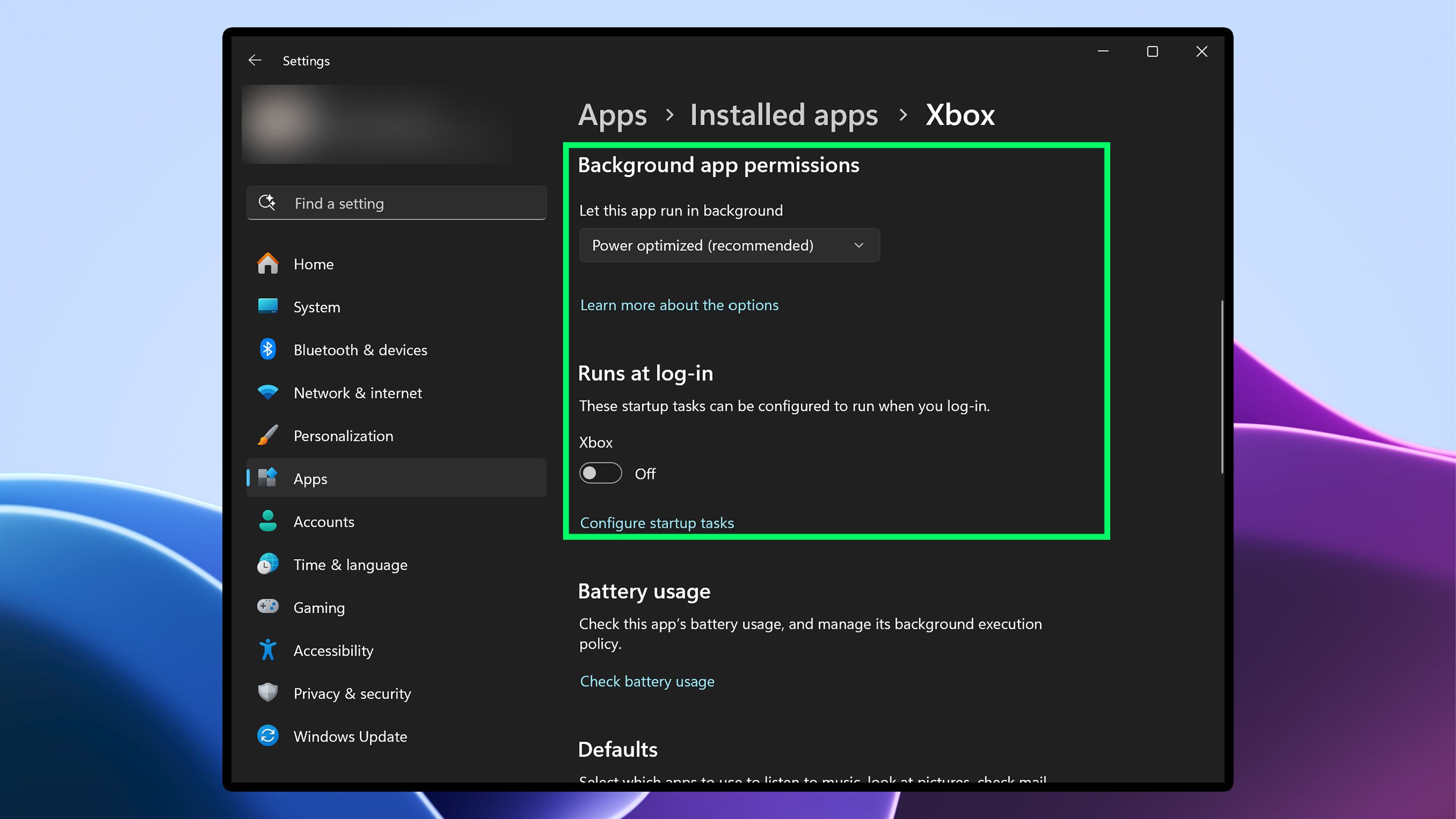 Background activity Windows 11.