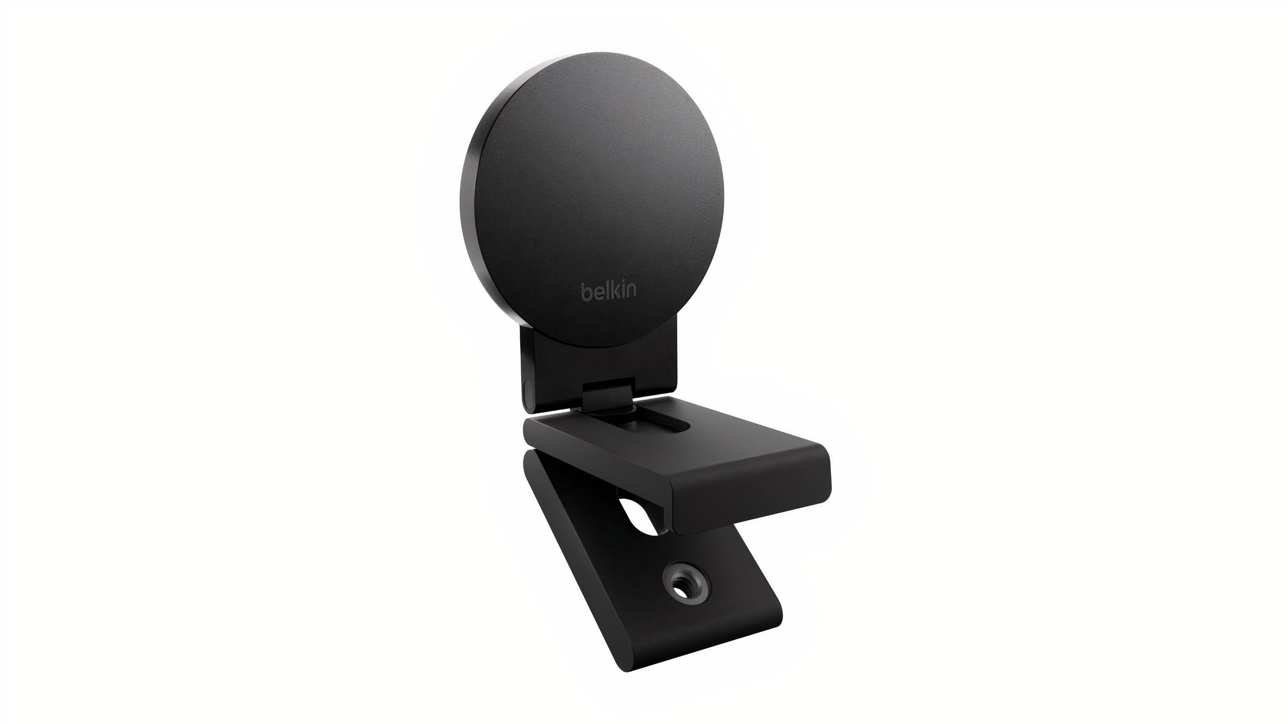A black iPhone mount with a circular top and foldable bottom.