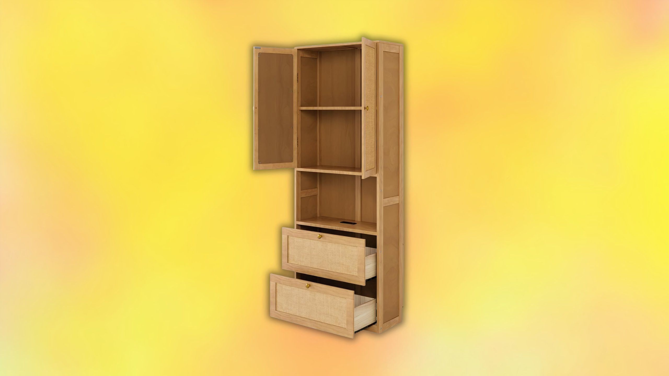Generic Natural 2-Door Bookshelf with USB Port