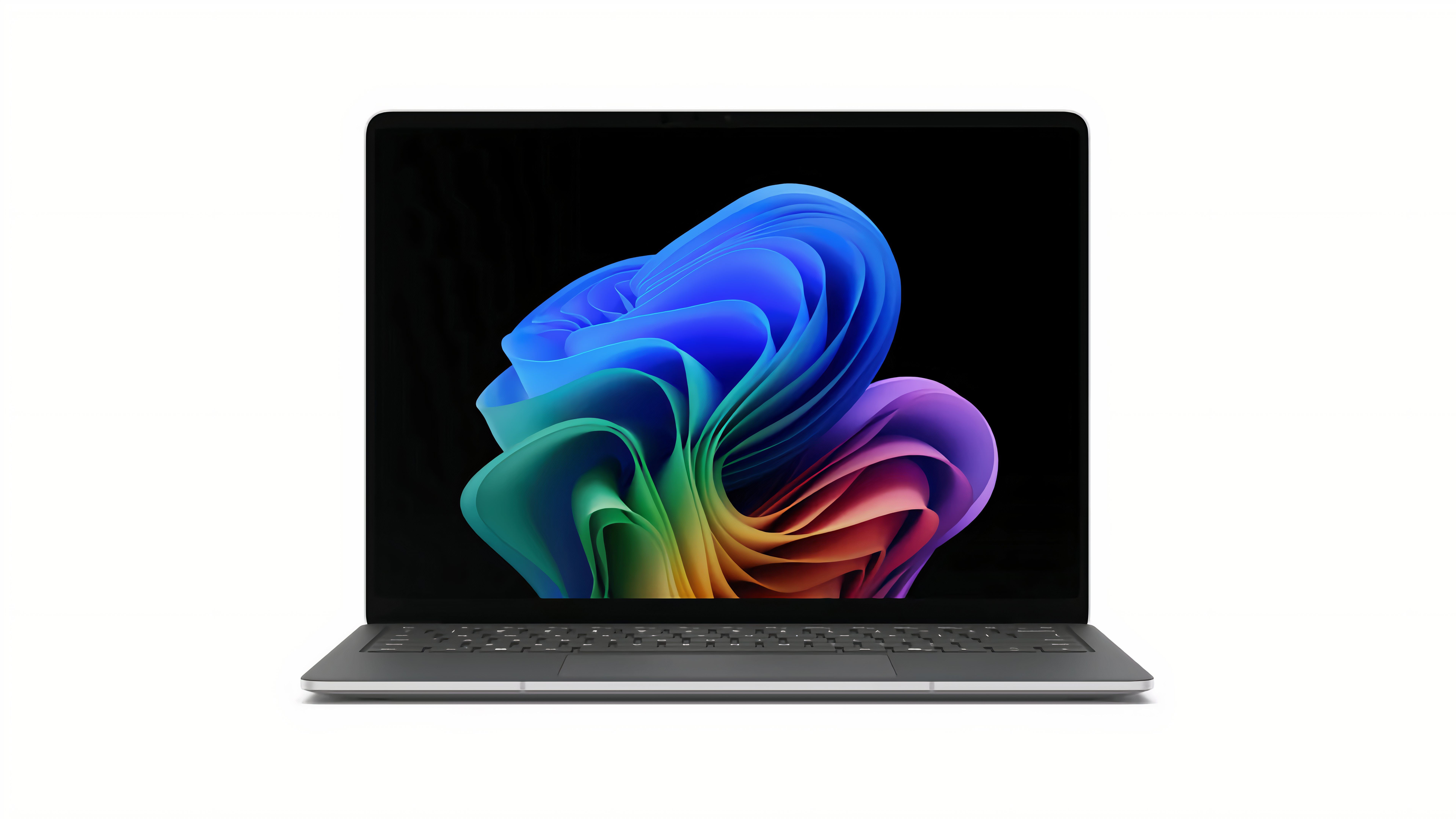 An open gray and silver Surface Laptop viewed from the front.