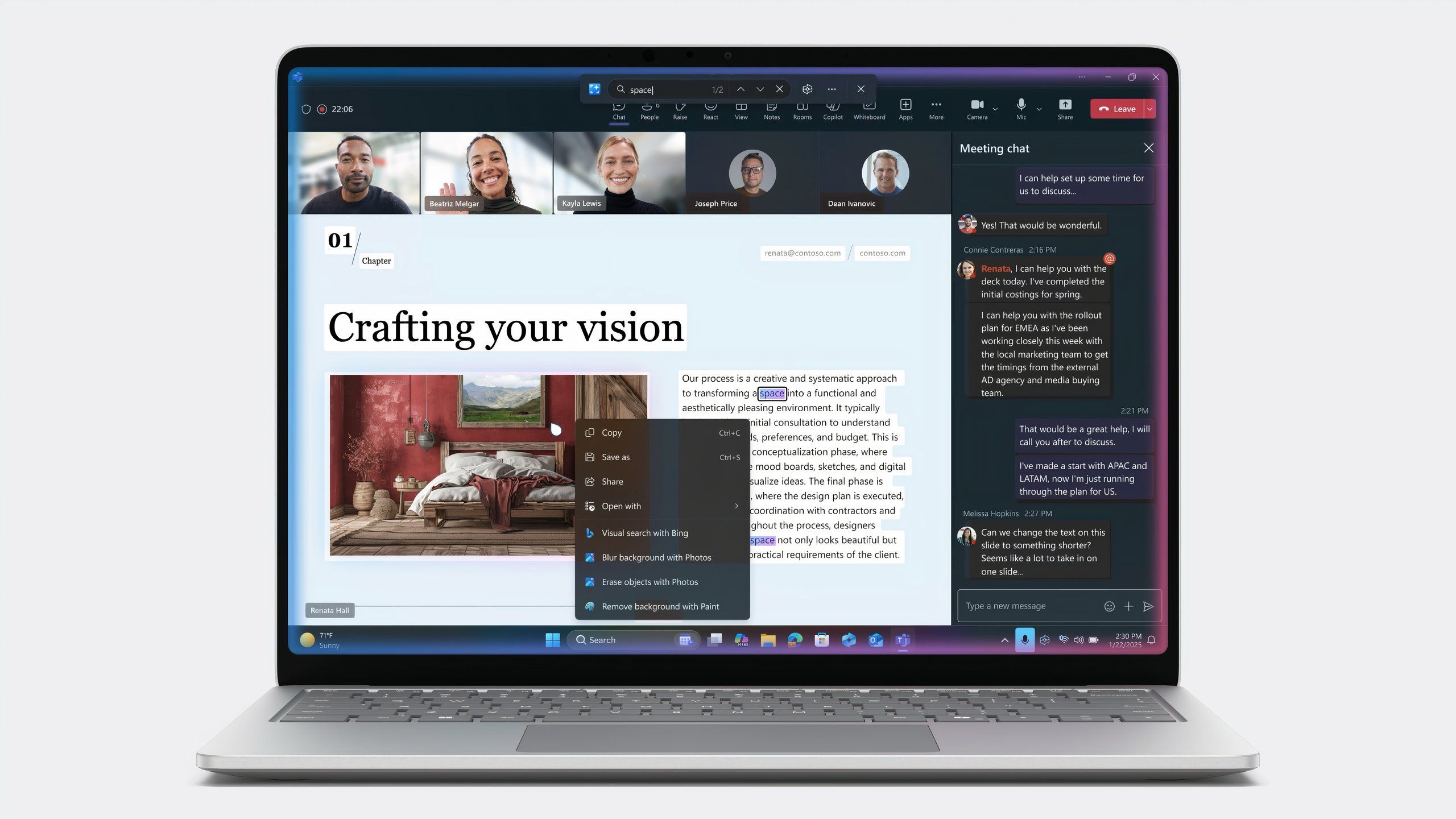 A silver Surface Laptop 5G displaying Microsoft Teams.