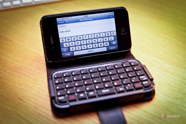 typetop bluetooth mini keyboard case for iphone 4 hands on image 1