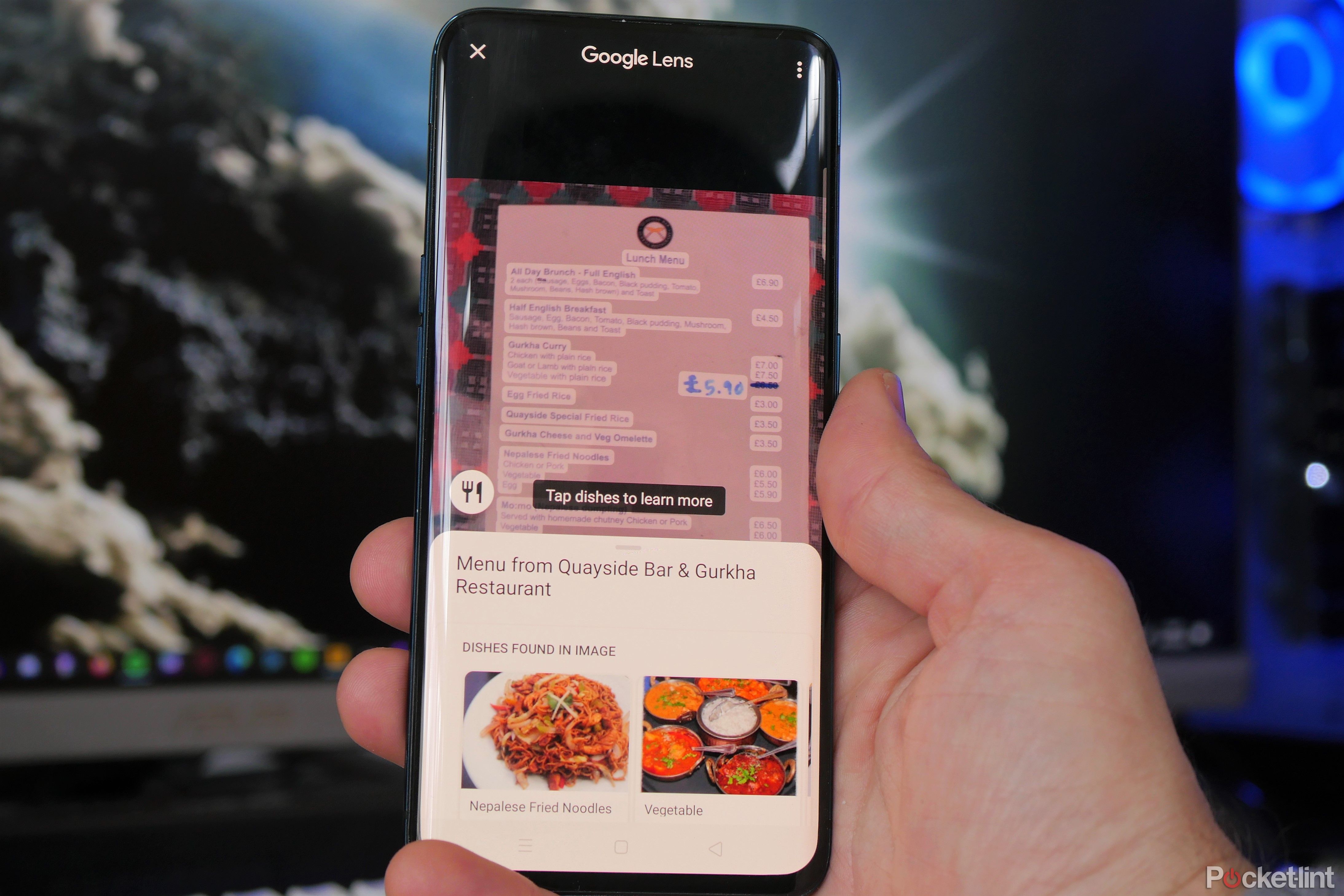 Google Lens showing a restaurant menu