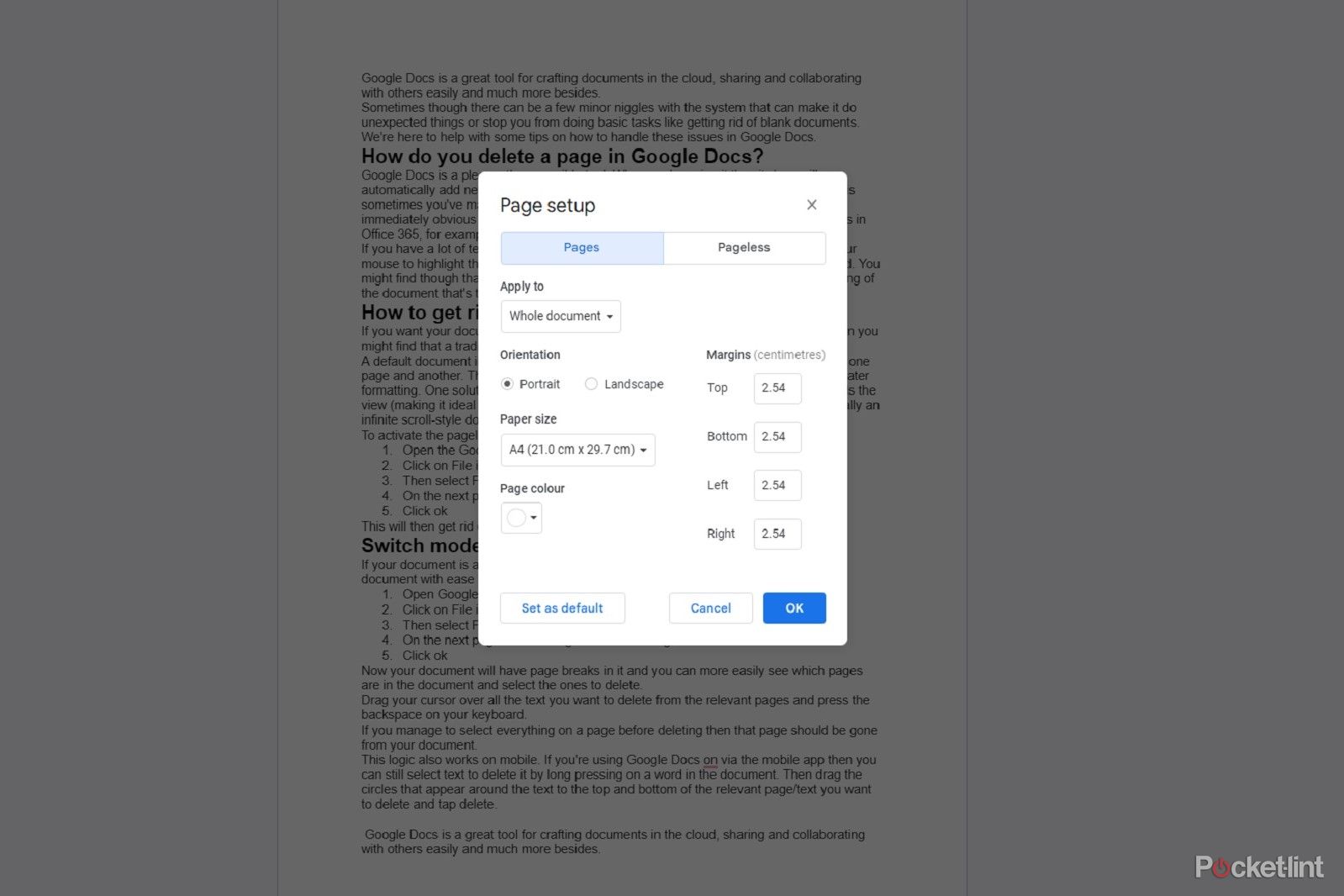 Adjust margins in Google Docs