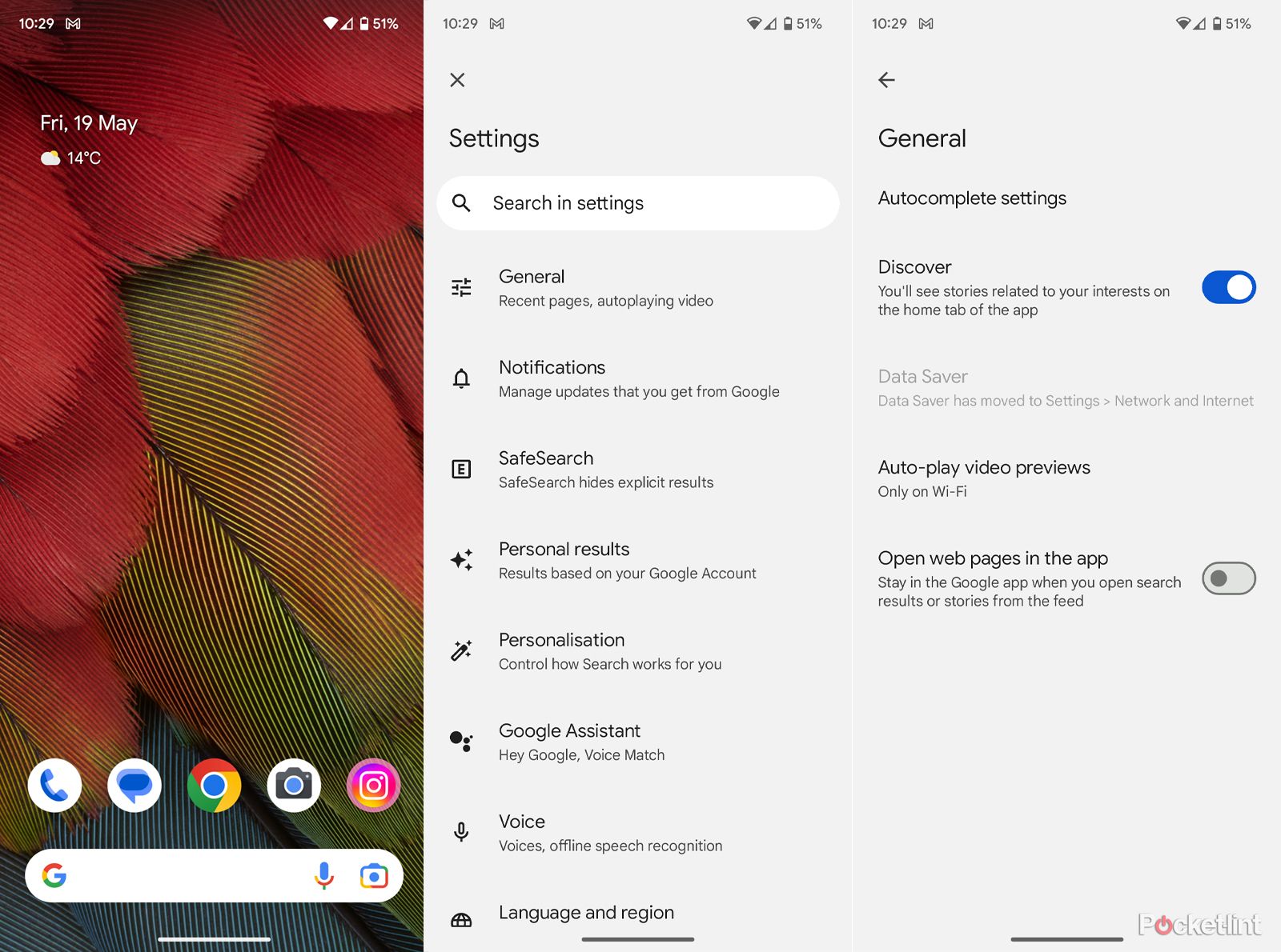 Google search settings on Android