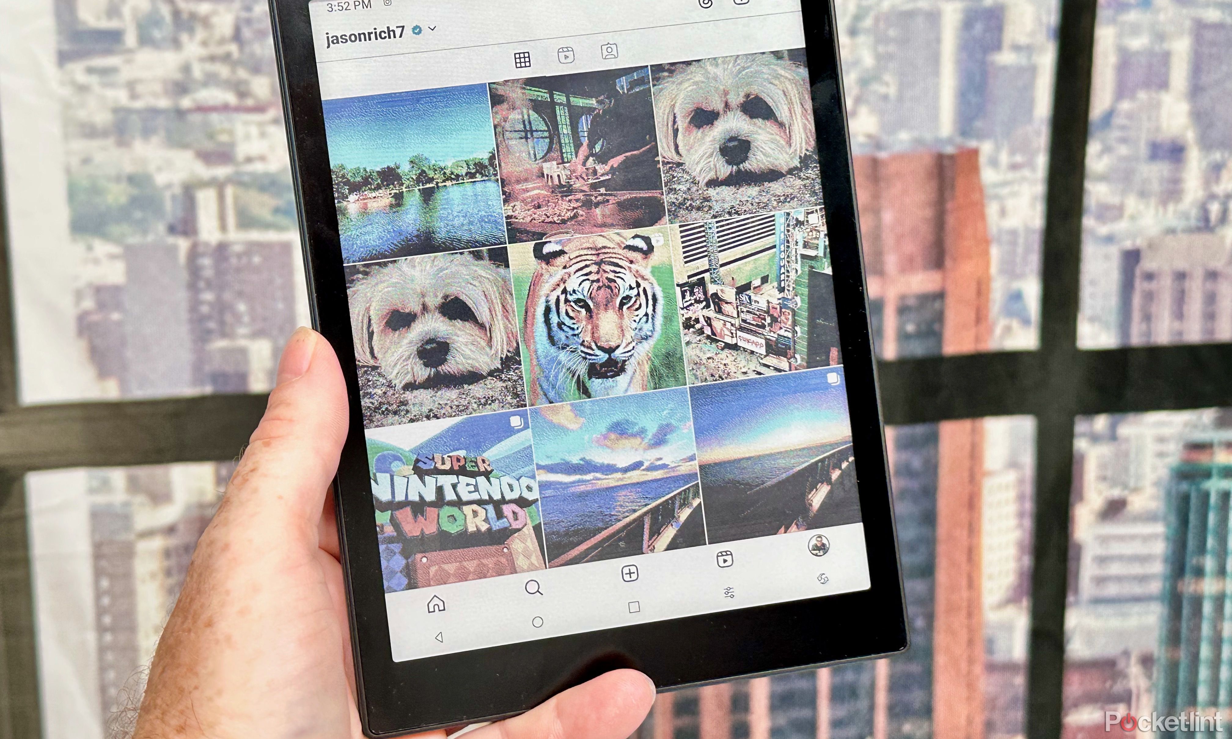 The Onyx Boox Tab Mini C running the Instagram app.