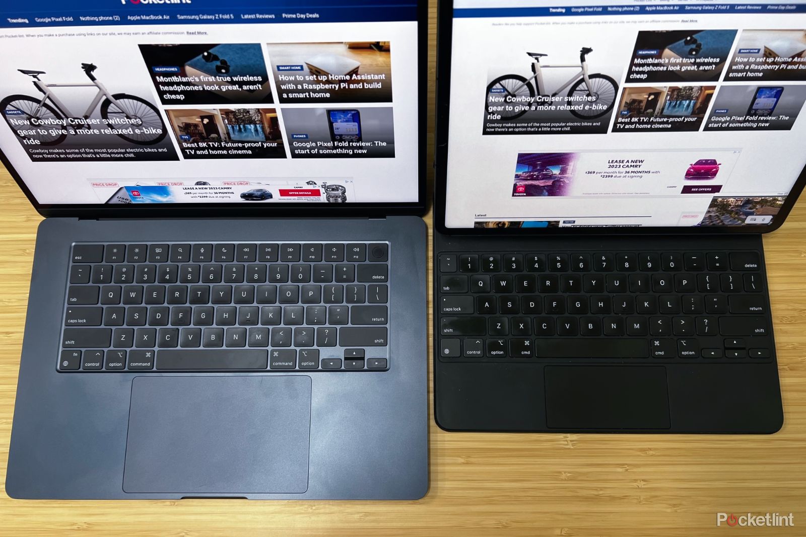 A MacBook Air 15-inch and 12.9-inch iPad Pro side by side. 