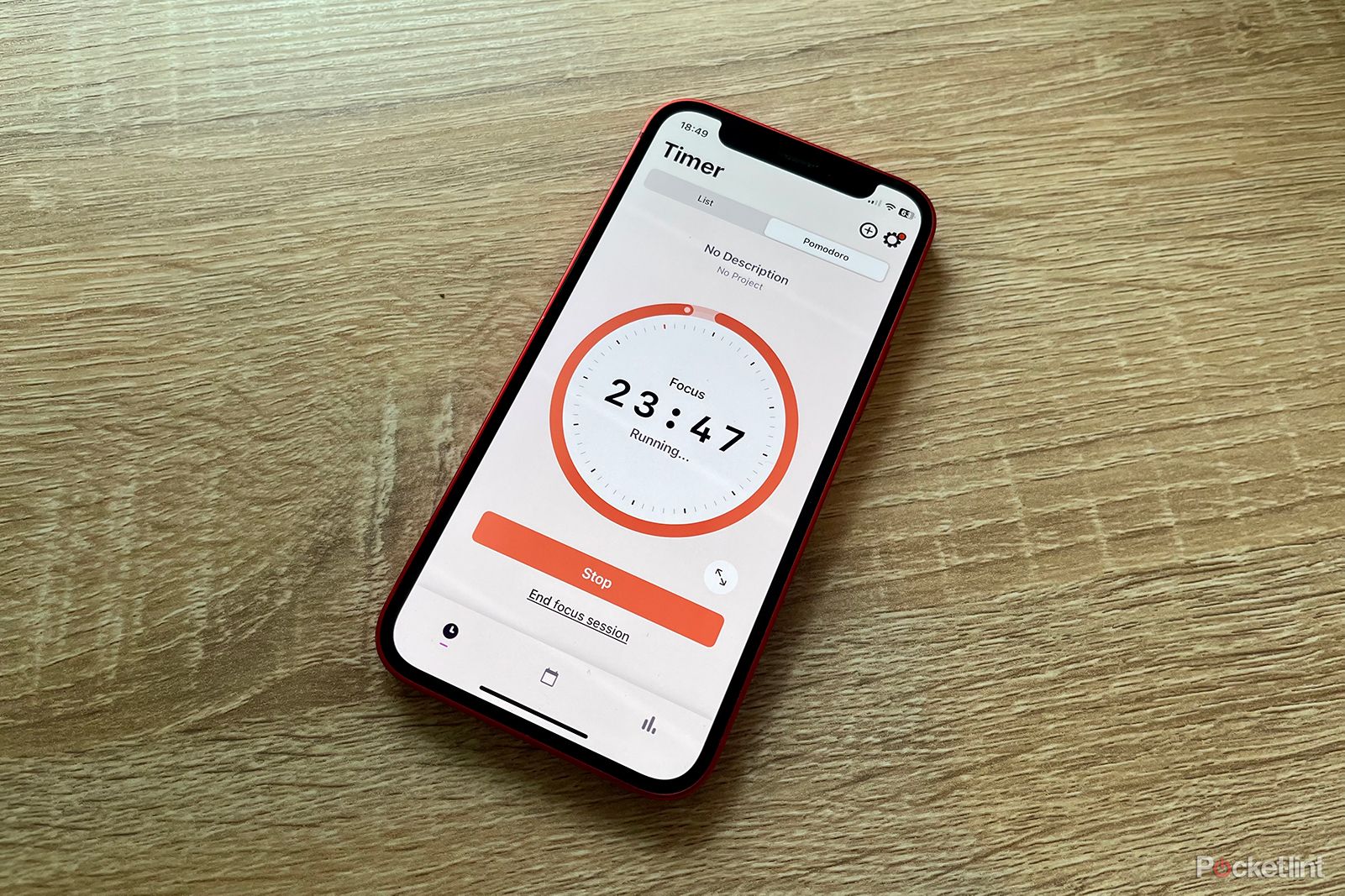 pomodoro timer in toggl track on an iphone
