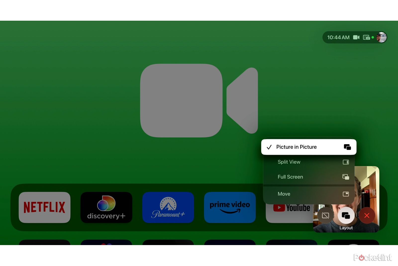 Using Picture in Picture mode for a FaceTime call on the Apple TV 4K.