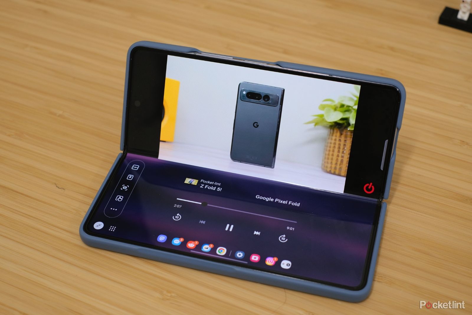 Samsung Galaxy Z Fold 5 Flex Panel Mode in use with YouTube.