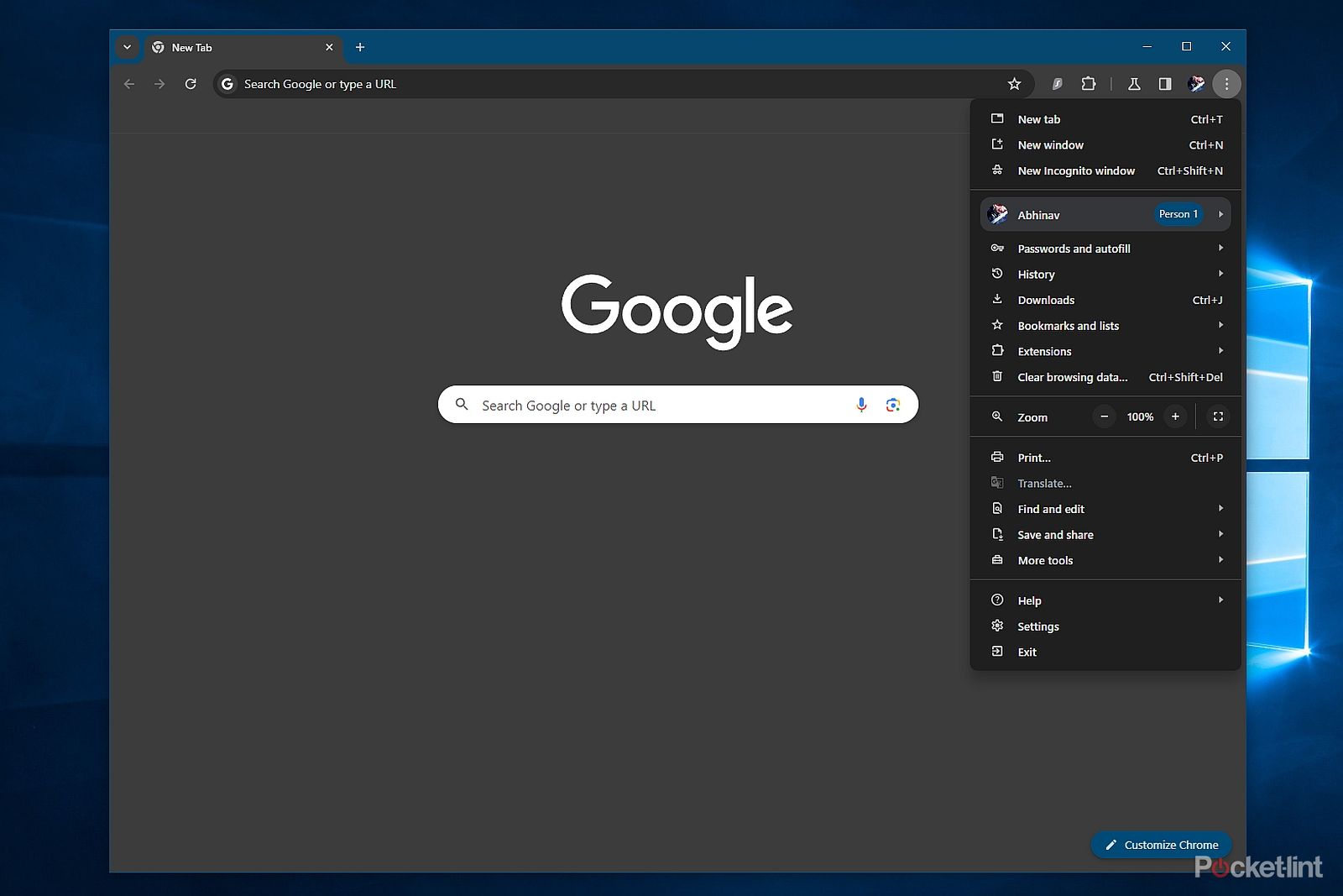 Google Chrome's new three-dot menu