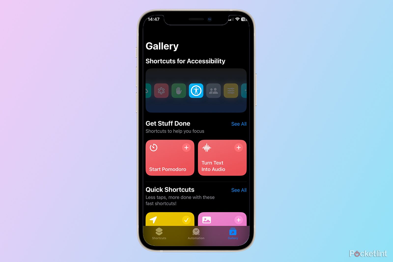 shortcuts gallery on iPhone 12 mini