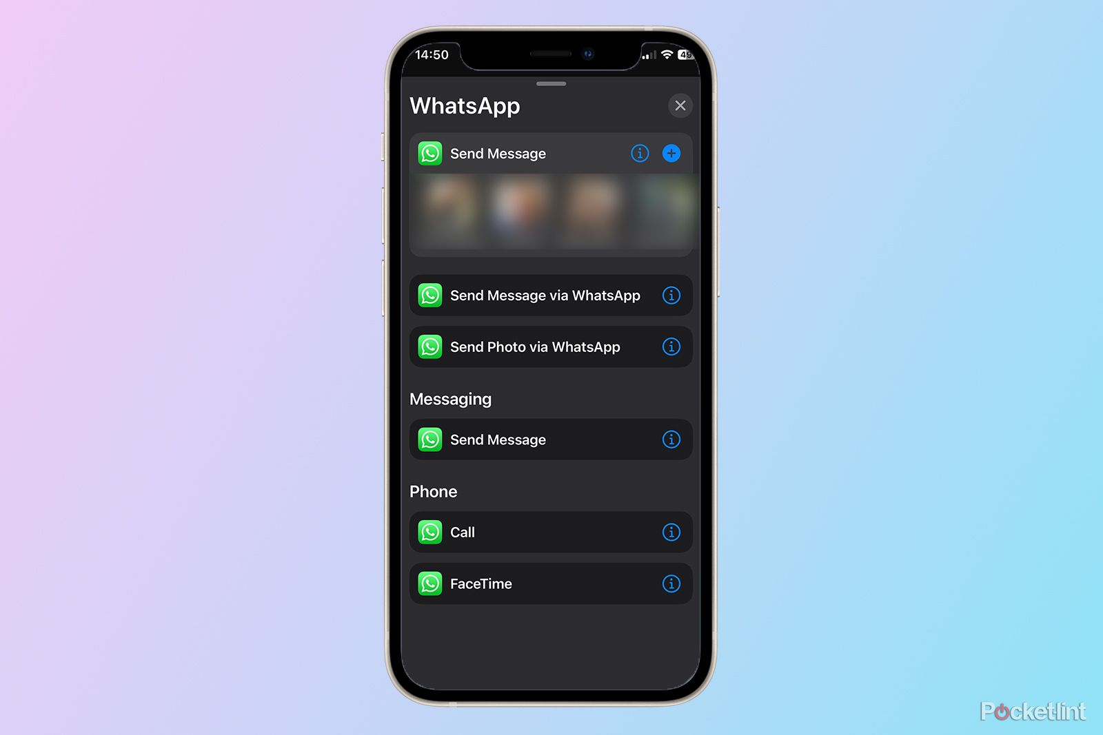 shortcuts whatsapp actions on iPhone 12 mini