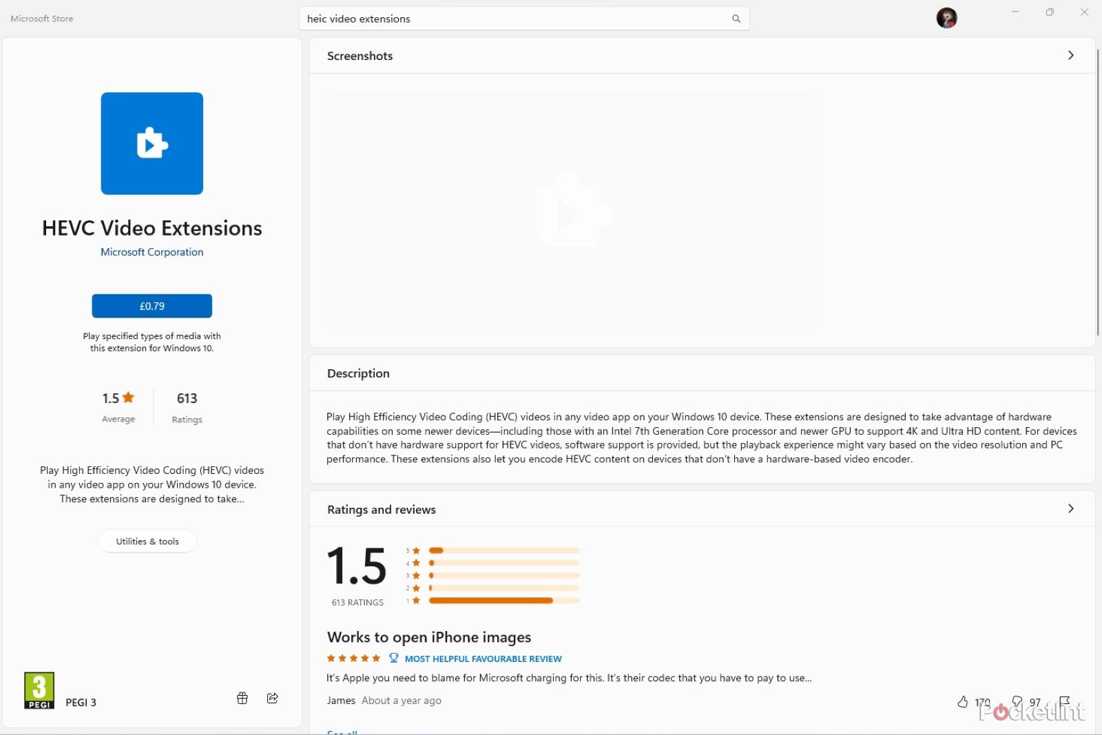 HEVC Video extensions add-on in Microsoft Store