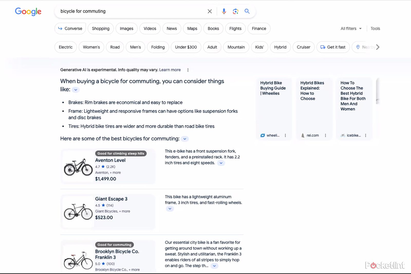 Google Generative AI search commuter bicycles
