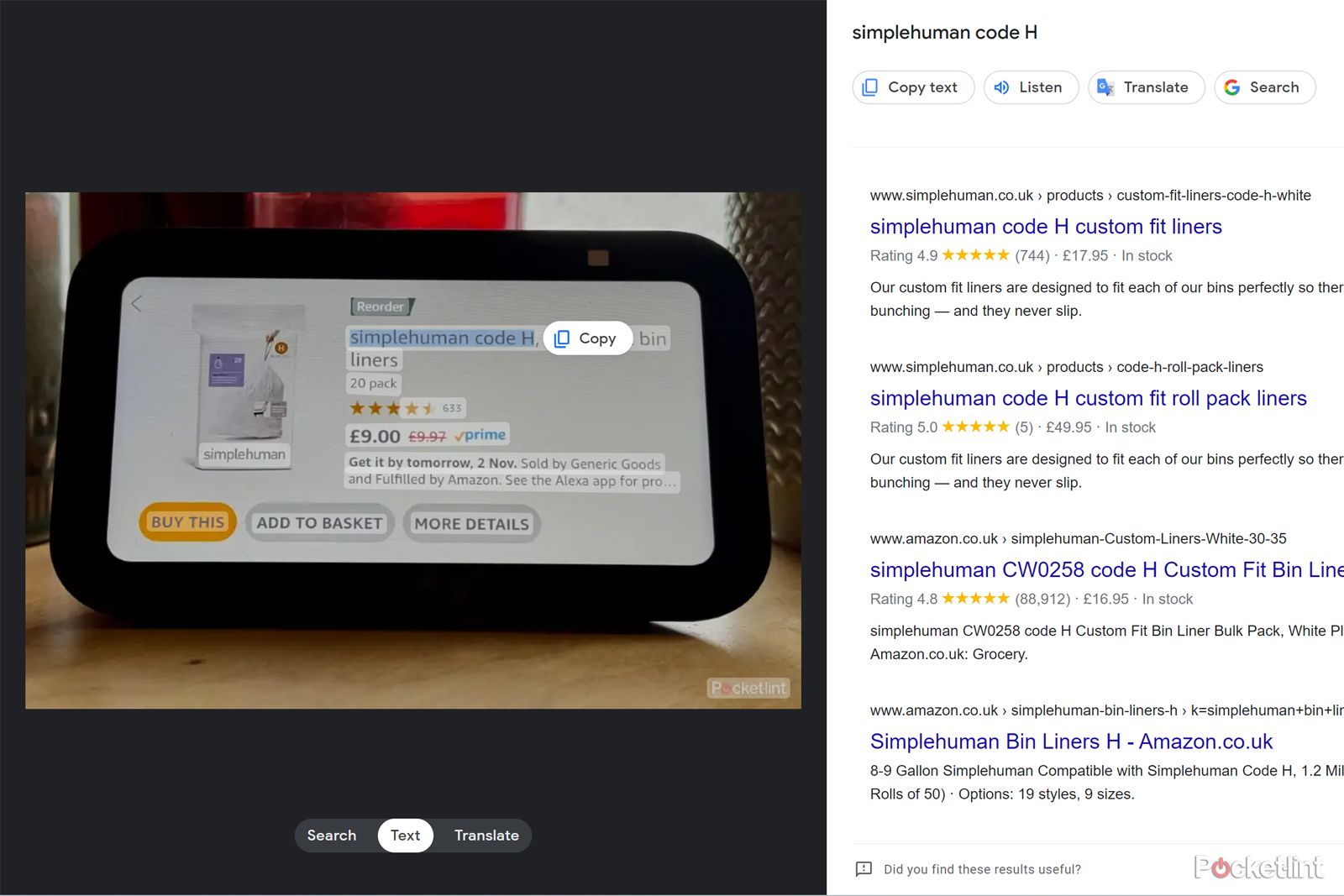 google lens desktop text search