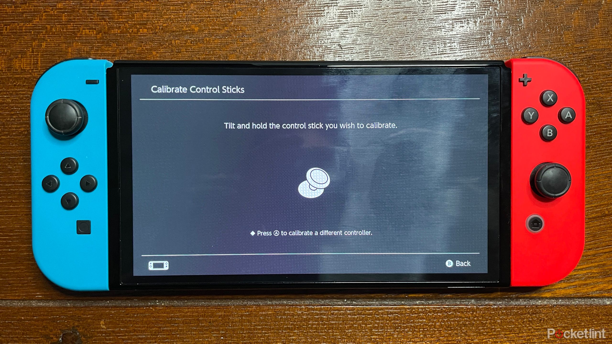 Nintendo Switch showing navigation to the calibration feature via settings menus step 3