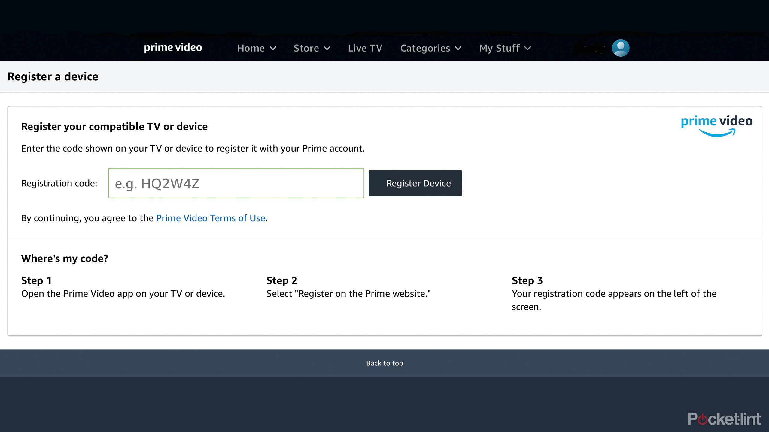 register TV with Amazon Prime Video