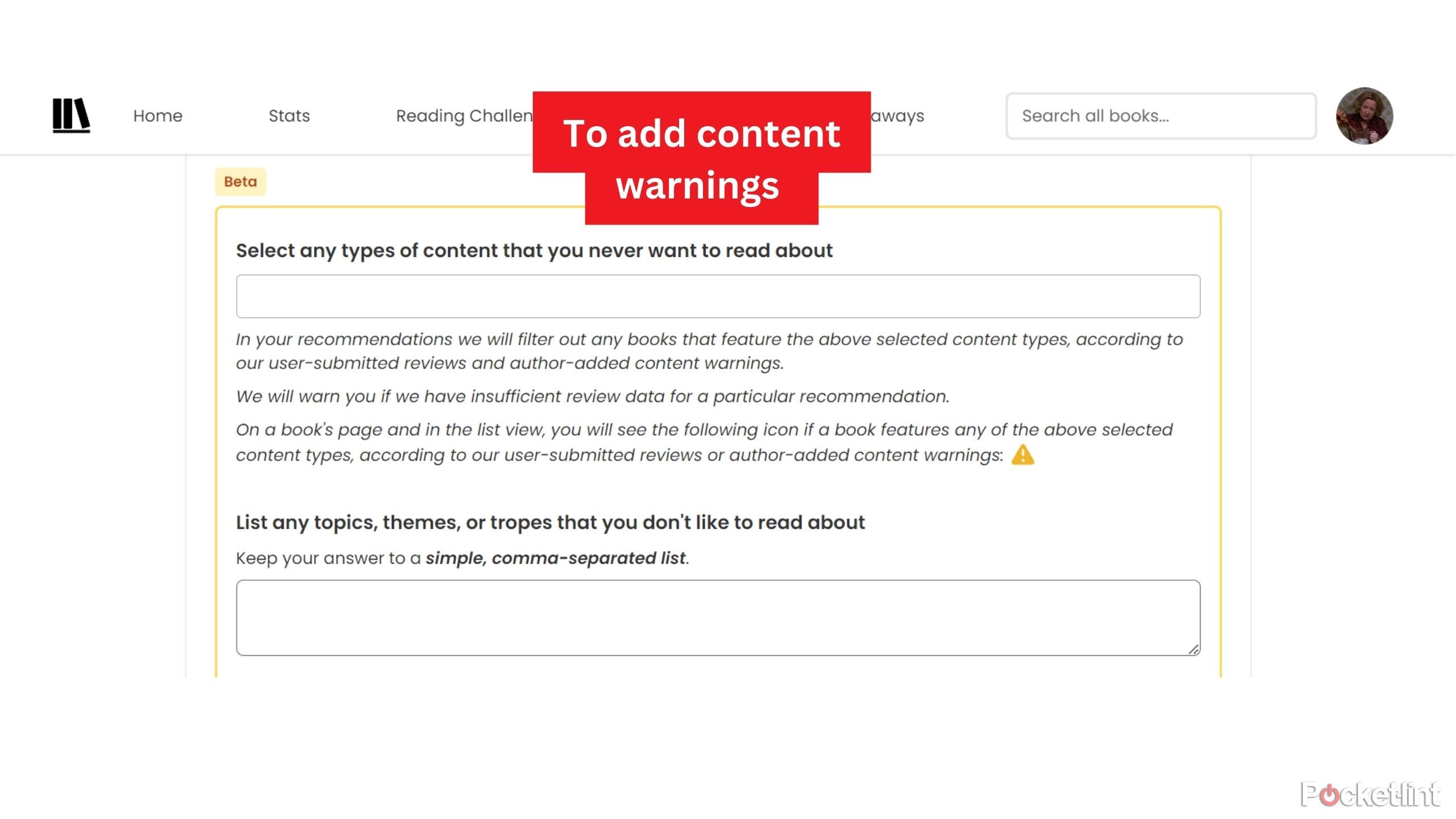Storygraph add in content warnings