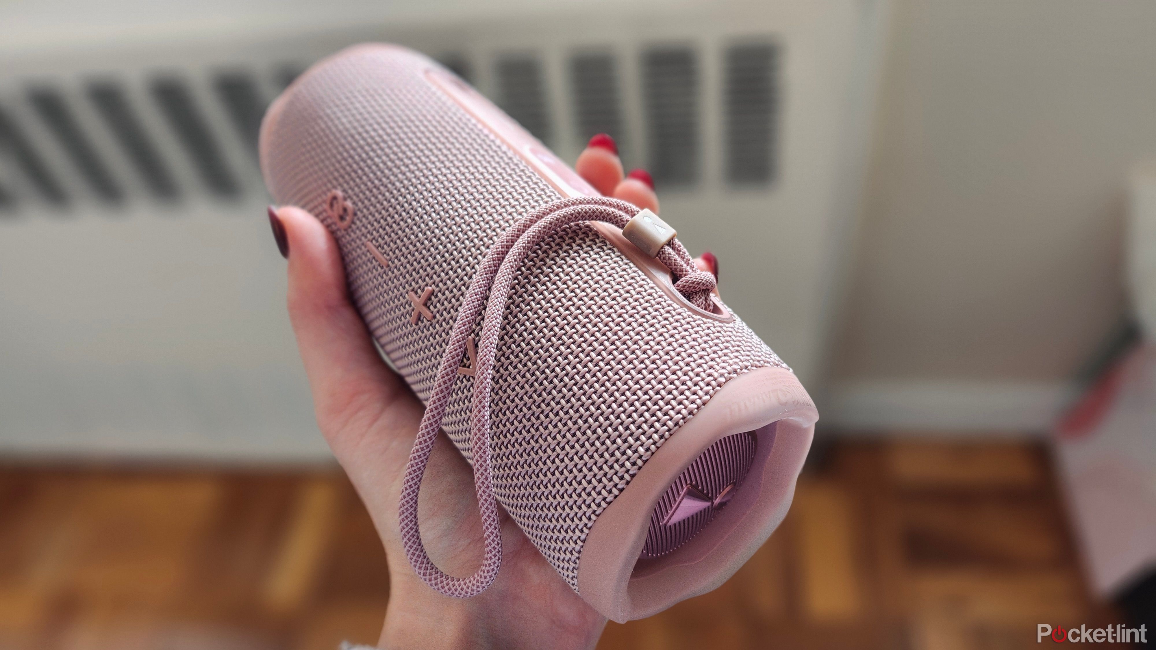 A person holding a pink JBL Flip 6